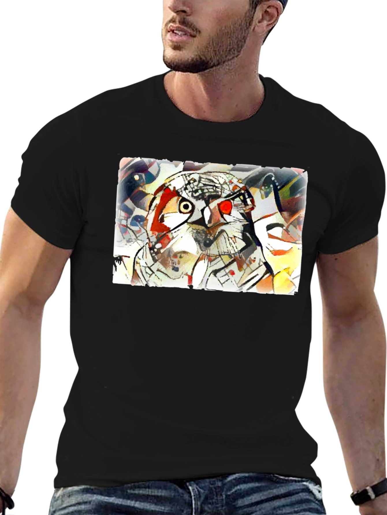 Abstract Owl Graphic Tee - Black