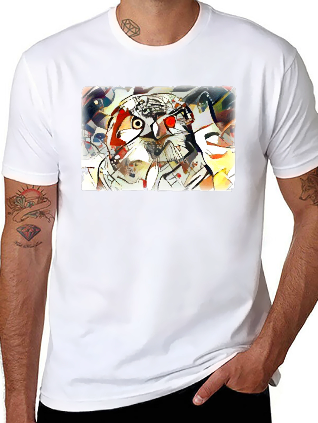 Abstract Owl Graphic Tee - Black