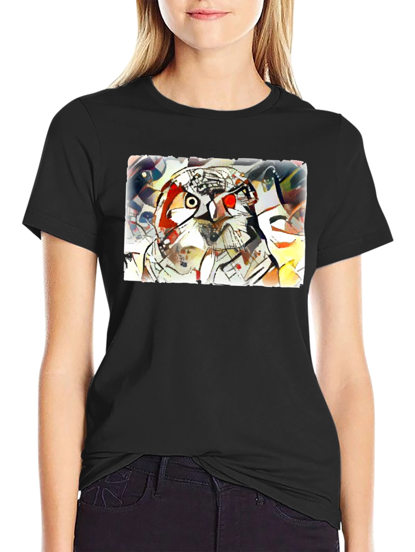 Abstract Owl Graphic Tee - Black