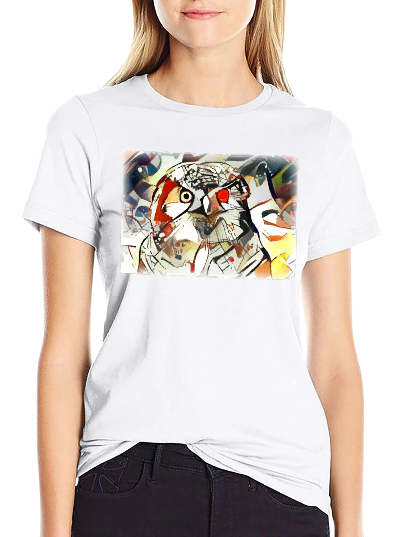 Abstract Owl Graphic Tee - Black