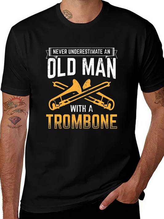 Old Man Trombone Player Black T-Shirt