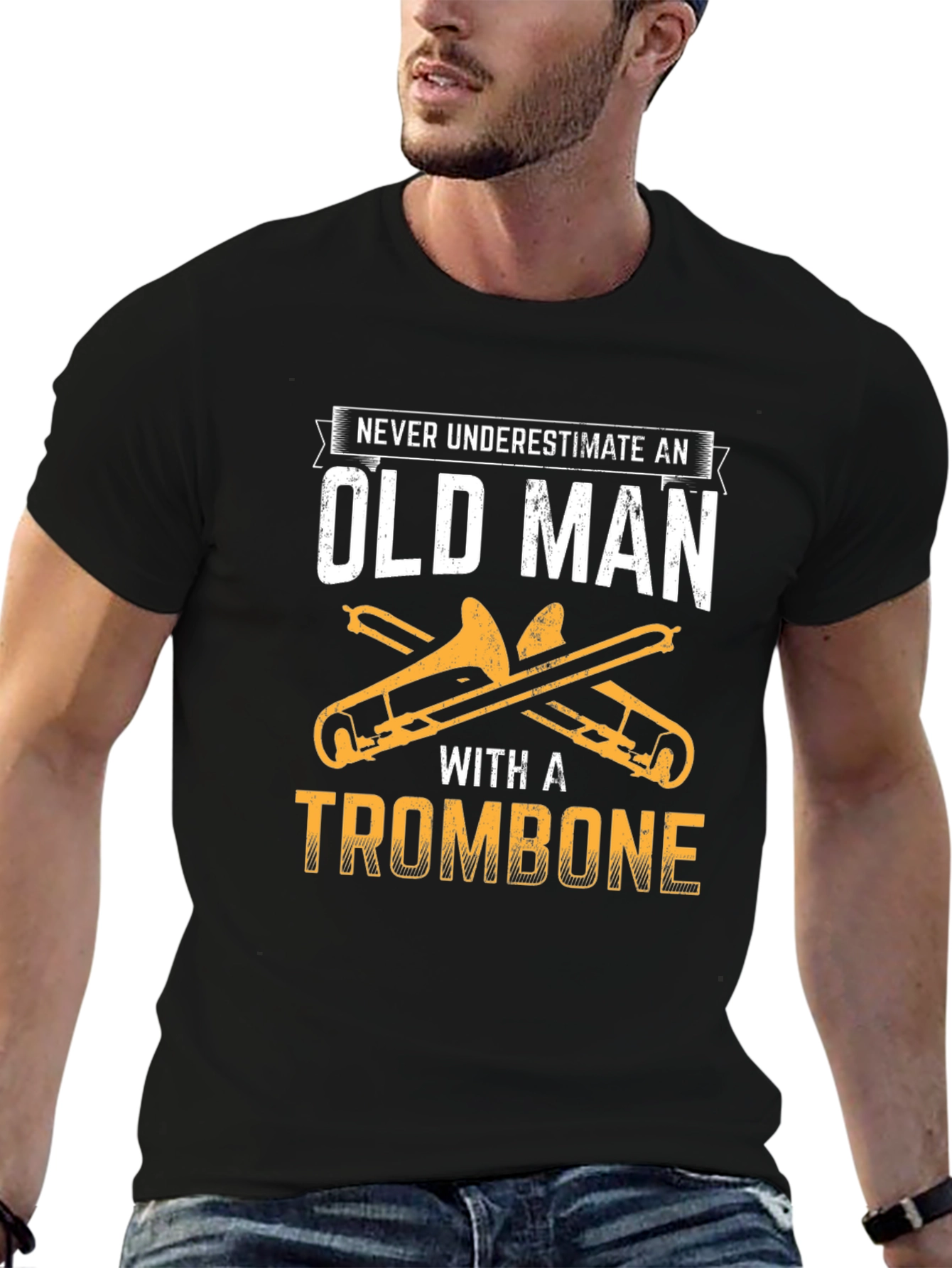 Old Man Trombone Player Black T-Shirt
