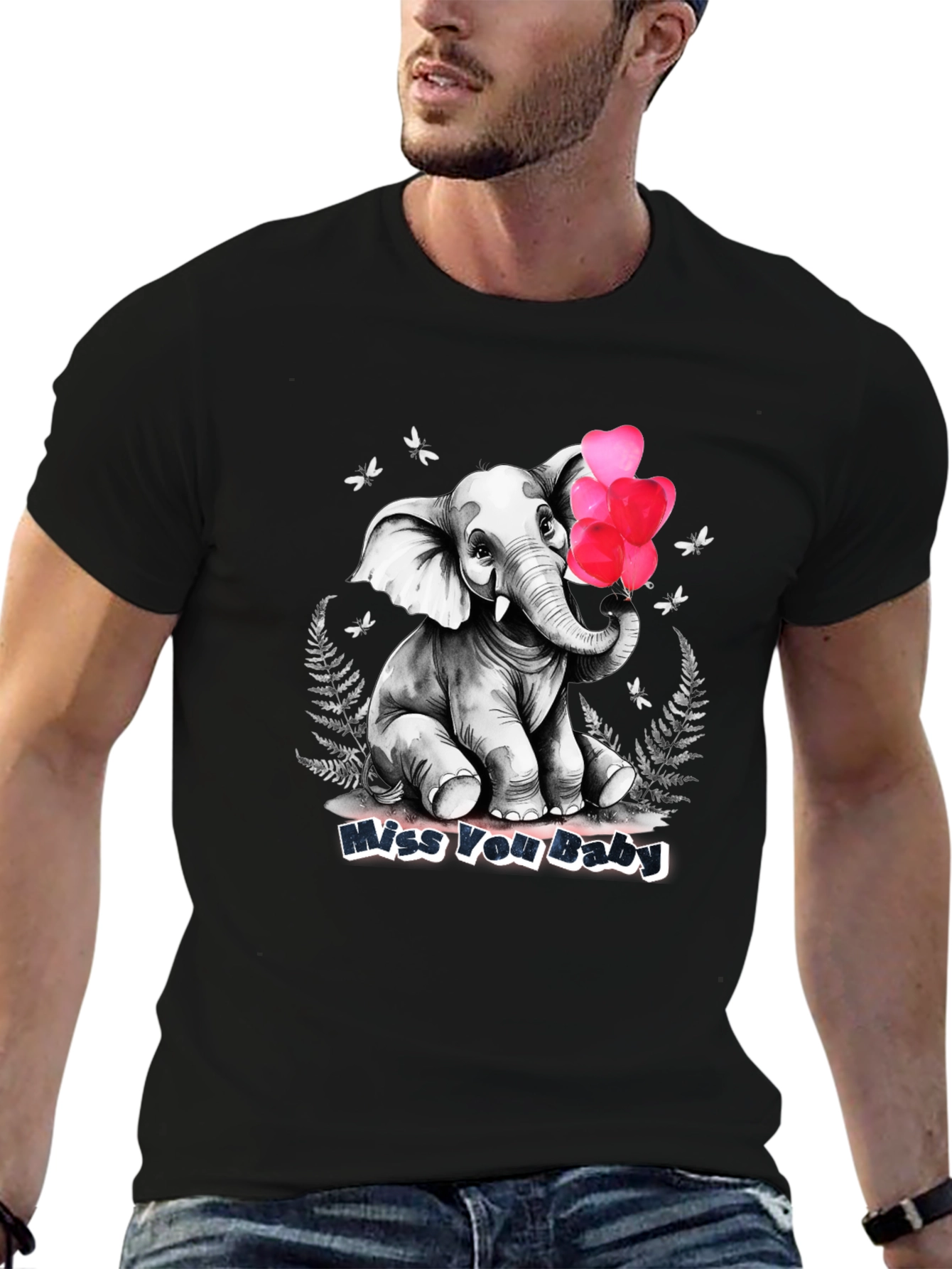 Miss You Baby Elephant Heart Balloons T-Shirt