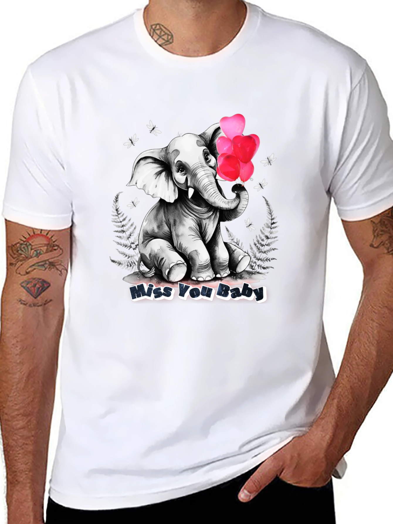 Miss You Baby Elephant Heart Balloons T-Shirt