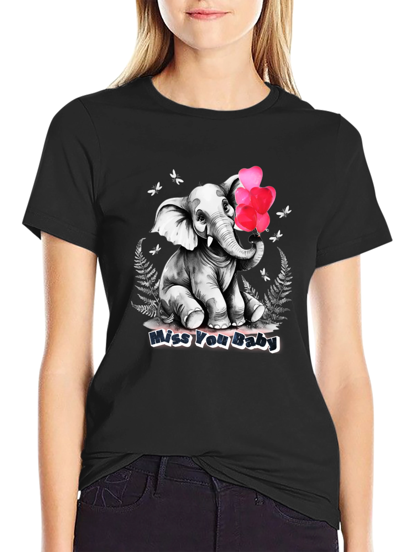 Miss You Baby Elephant Heart Balloons T-Shirt