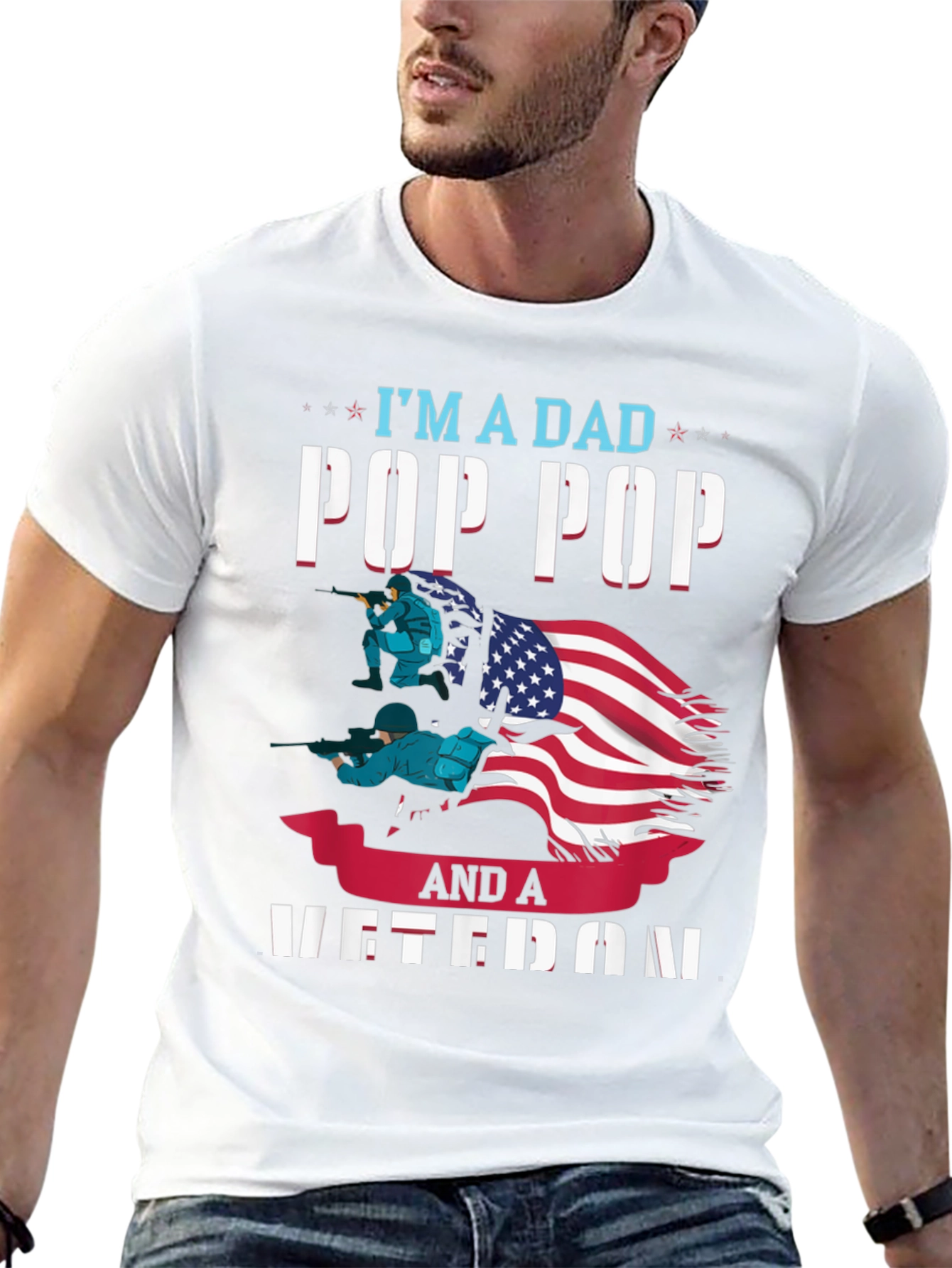 Dad Pop Pop Veteran Graphic T-Shirt