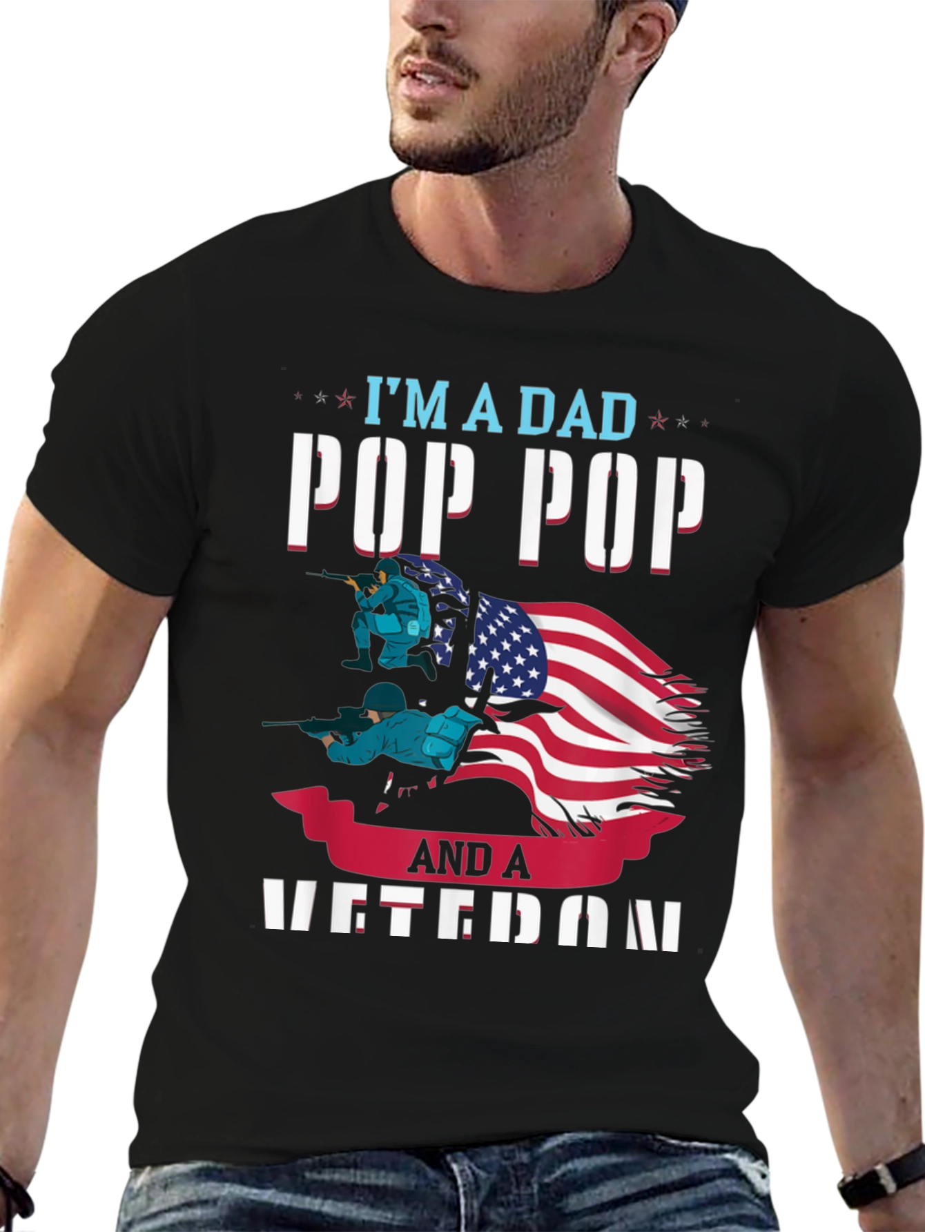 Dad Pop Pop Veteran Graphic T-Shirt