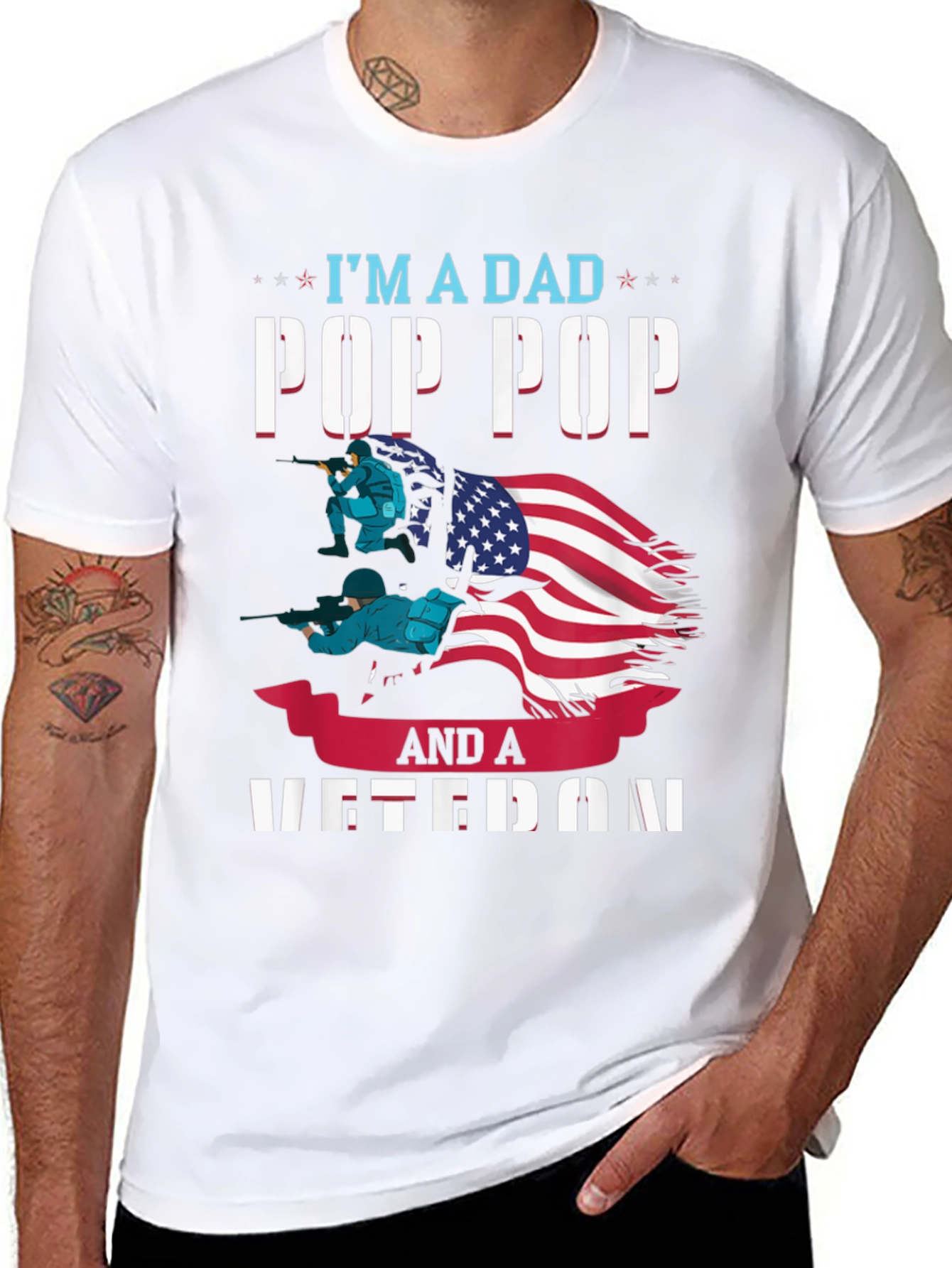 Dad Pop Pop Veteran Graphic T-Shirt