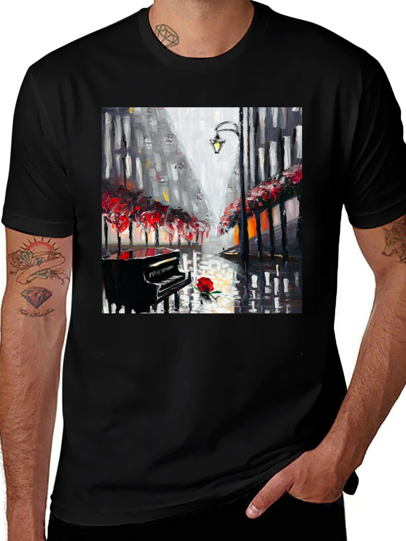 Piano Rose Art Graphic T-Shirt