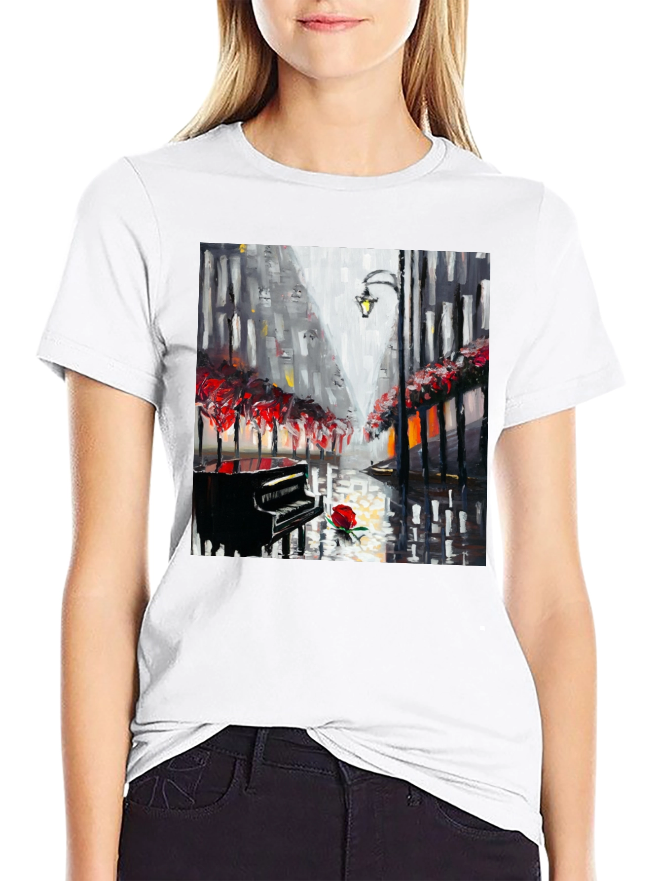Piano Rose Art Graphic T-Shirt