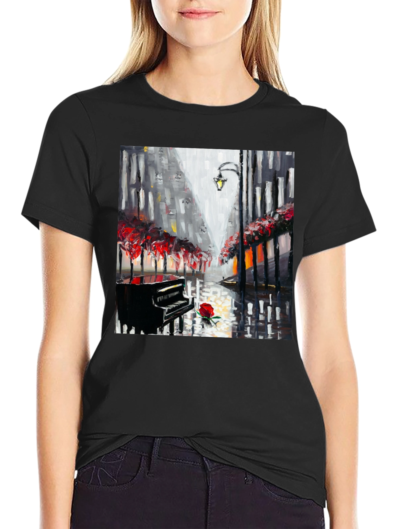 Piano Rose Art Graphic T-Shirt
