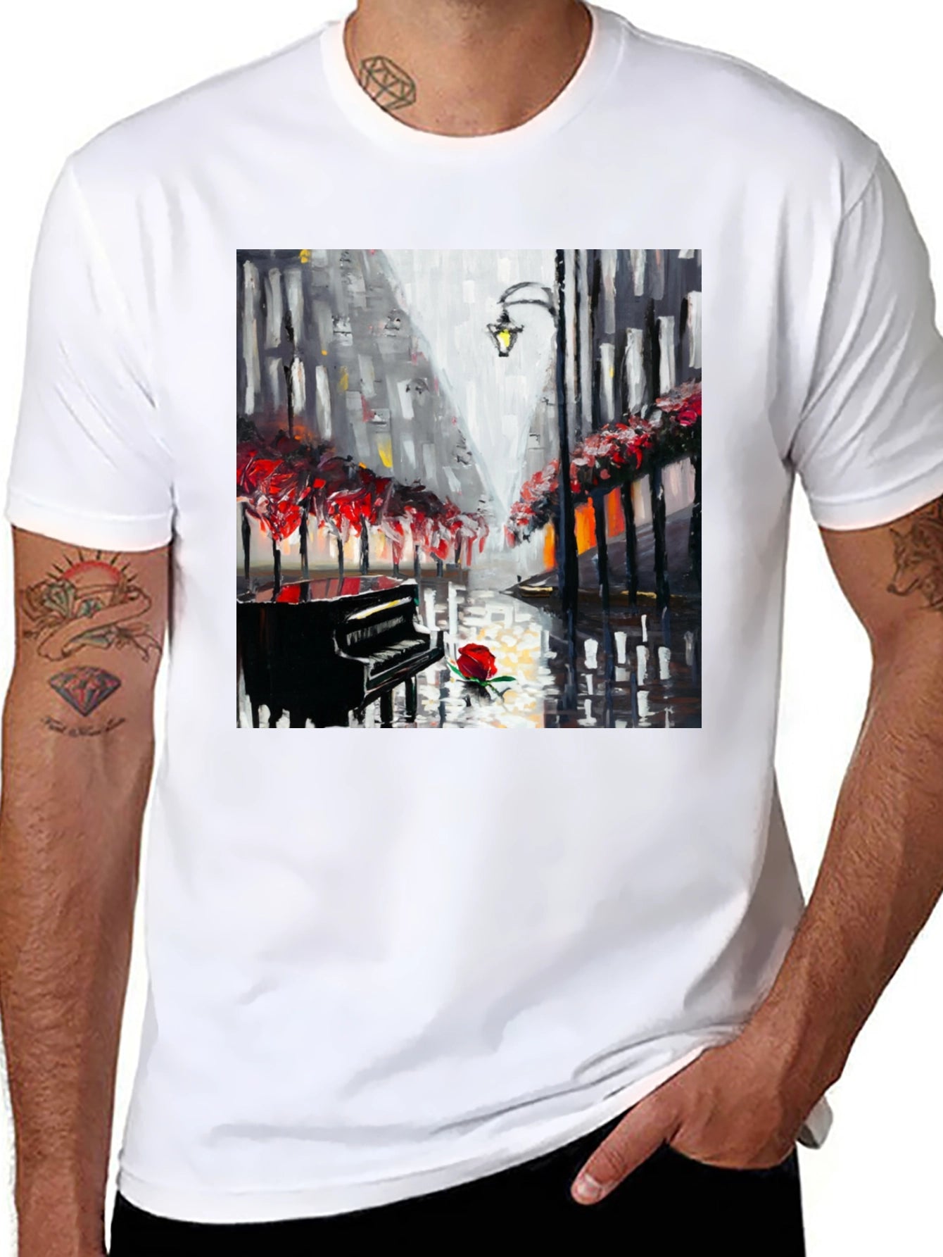 Piano Rose Art Graphic T-Shirt