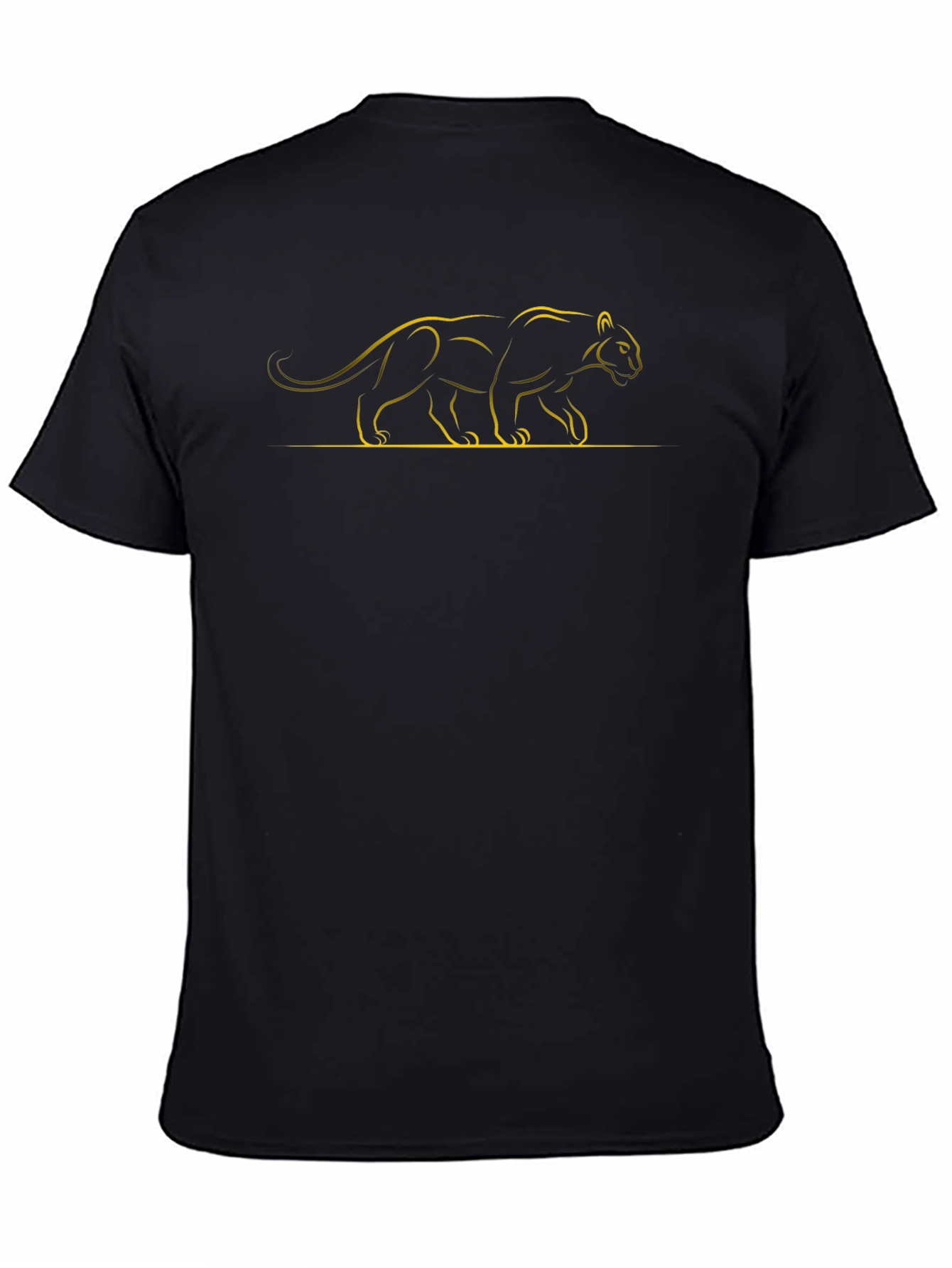 Sleek Black T-Shirt with Golden Panther Design