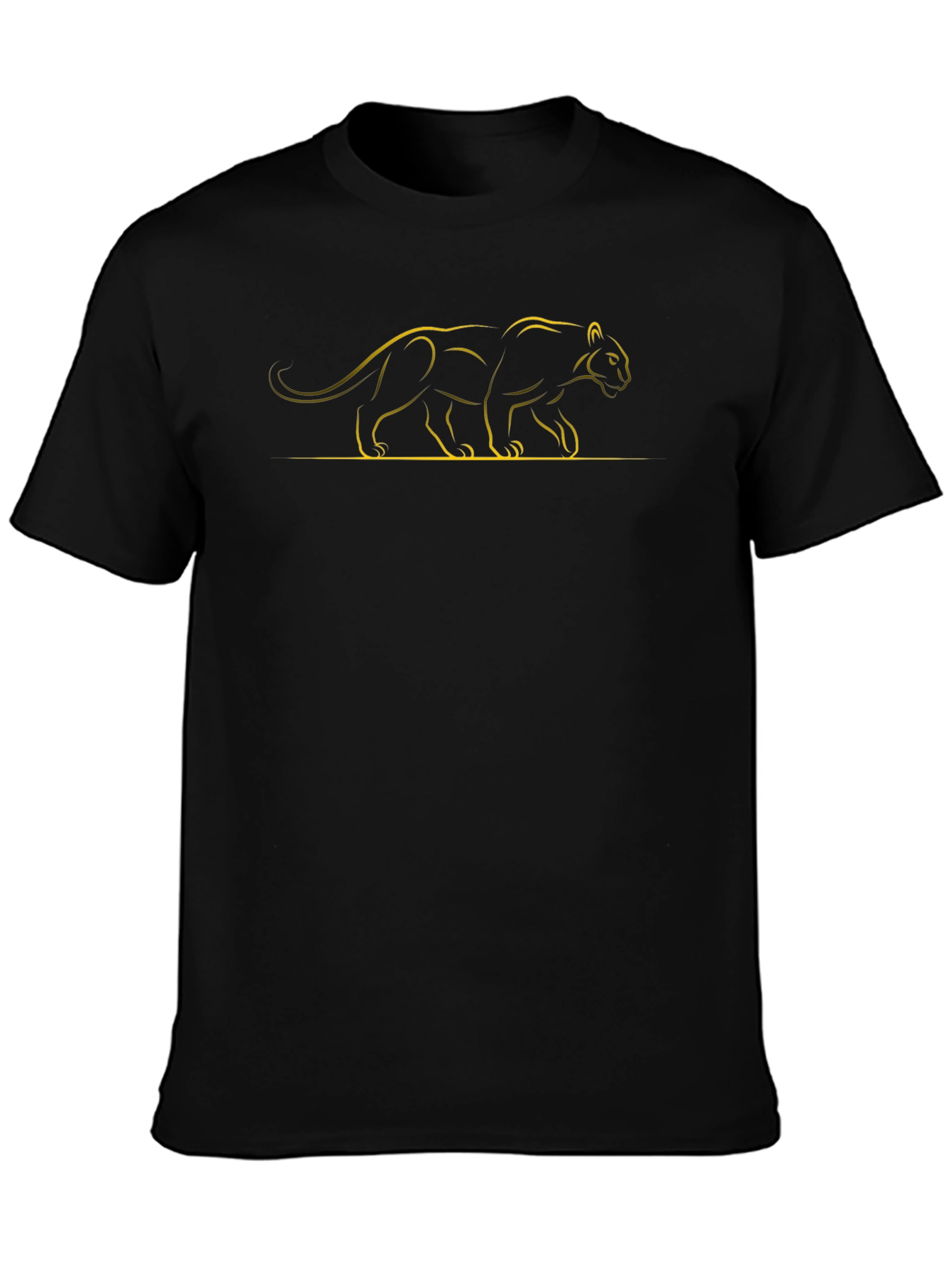 Sleek Black T-Shirt with Golden Panther Design