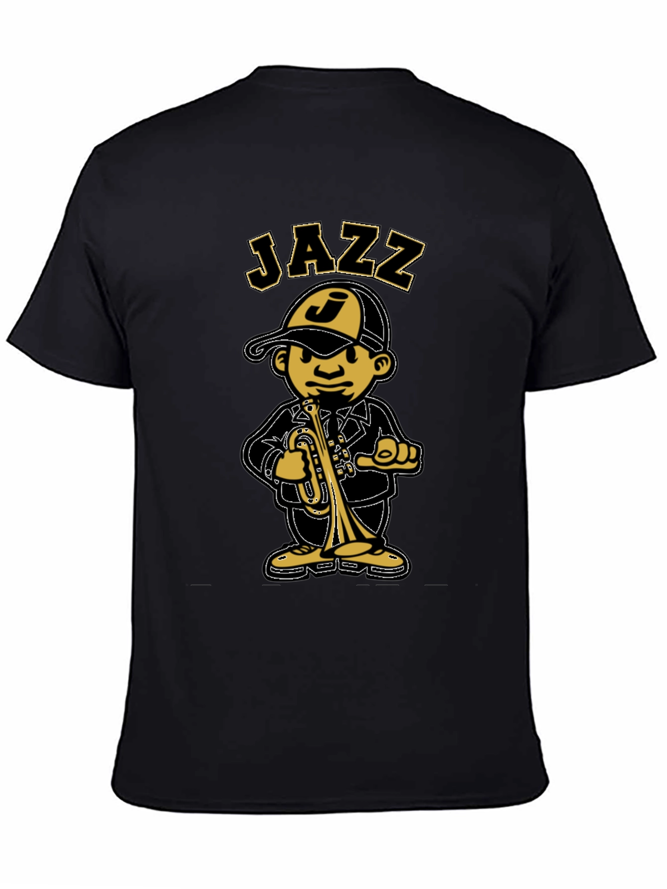 Jazz Cartoon Graphic Black T-Shirt
