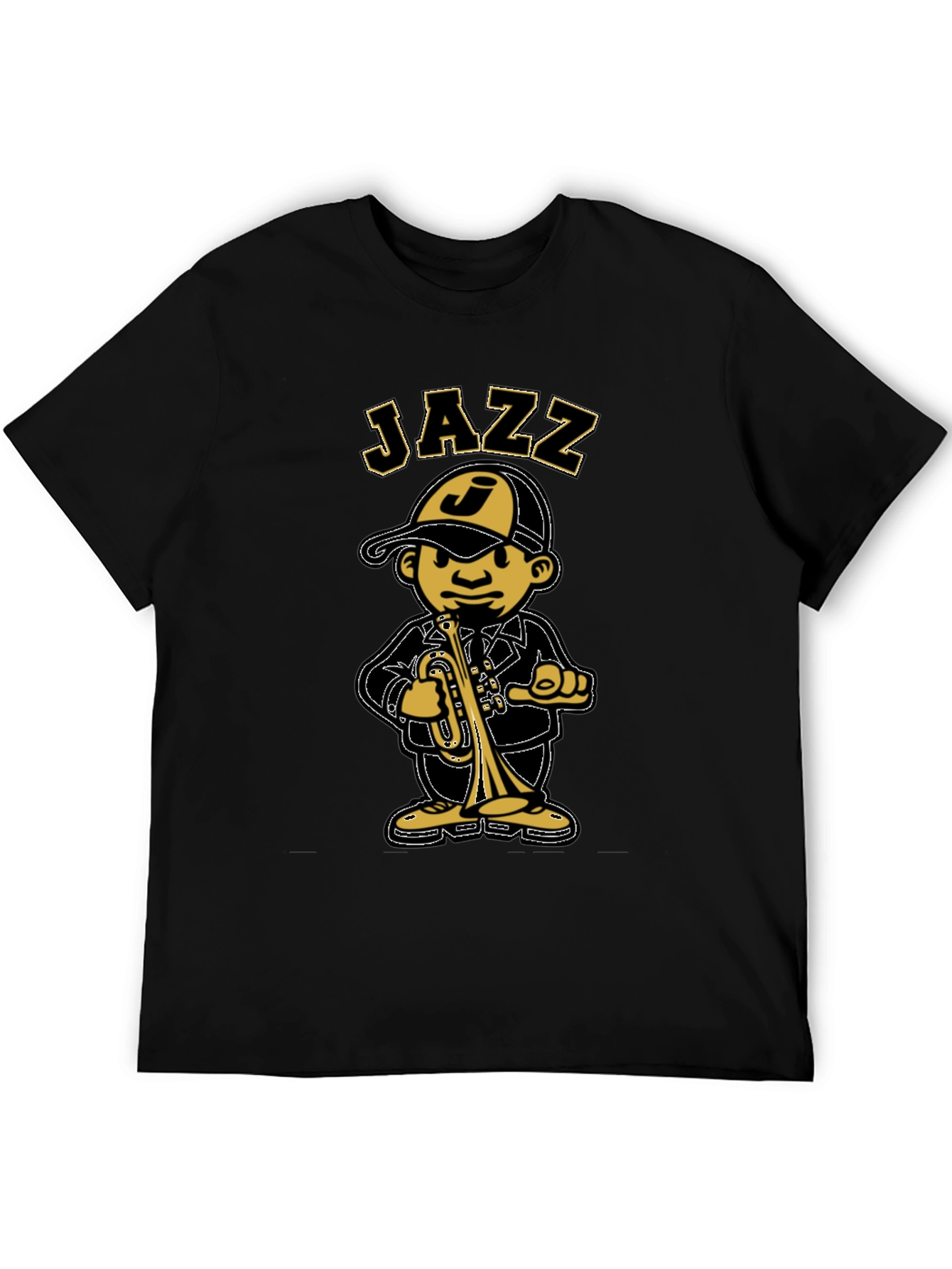 Jazz Cartoon Graphic Black T-Shirt