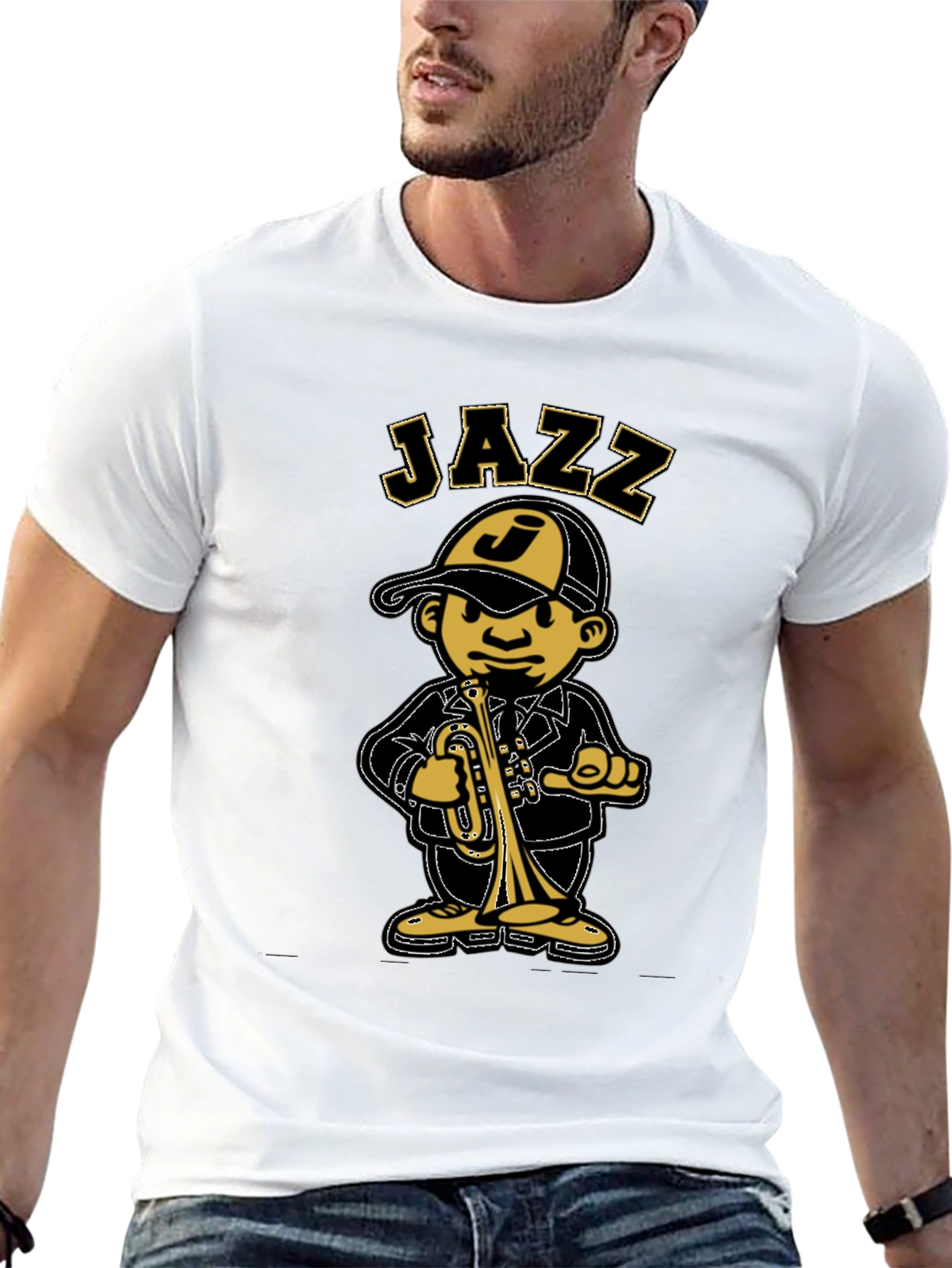 Jazz Cartoon Graphic Black T-Shirt