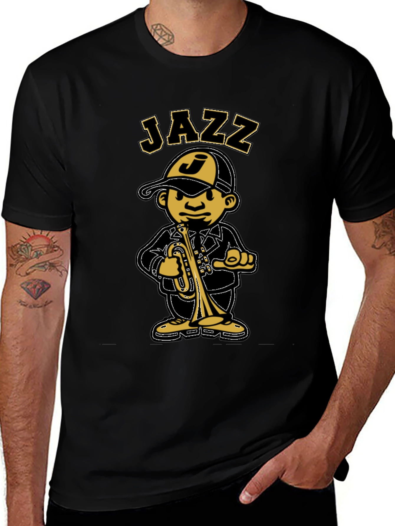 Jazz Cartoon Graphic Black T-Shirt