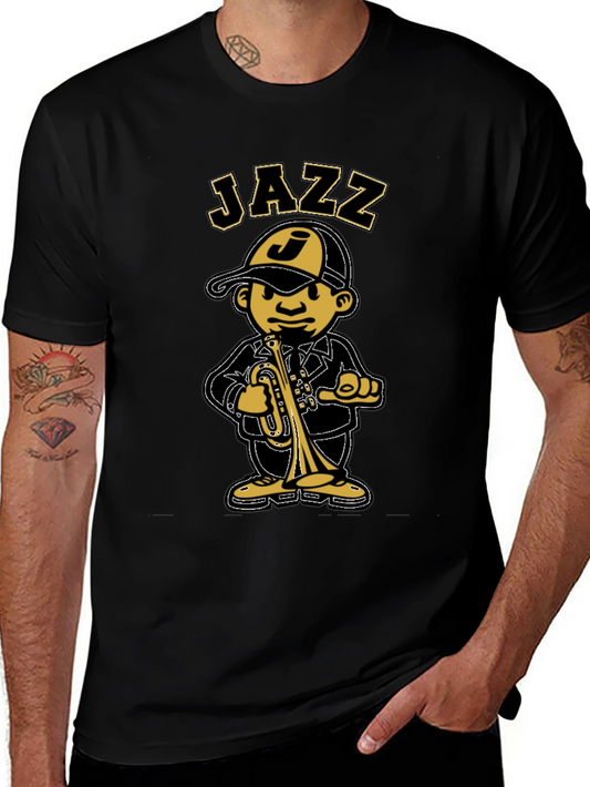 Jazz Cartoon Graphic Black T-Shirt