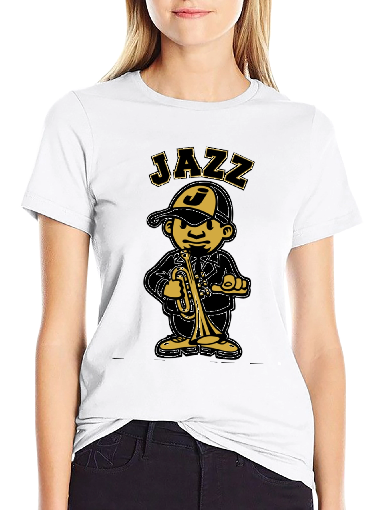 Jazz Cartoon Graphic Black T-Shirt