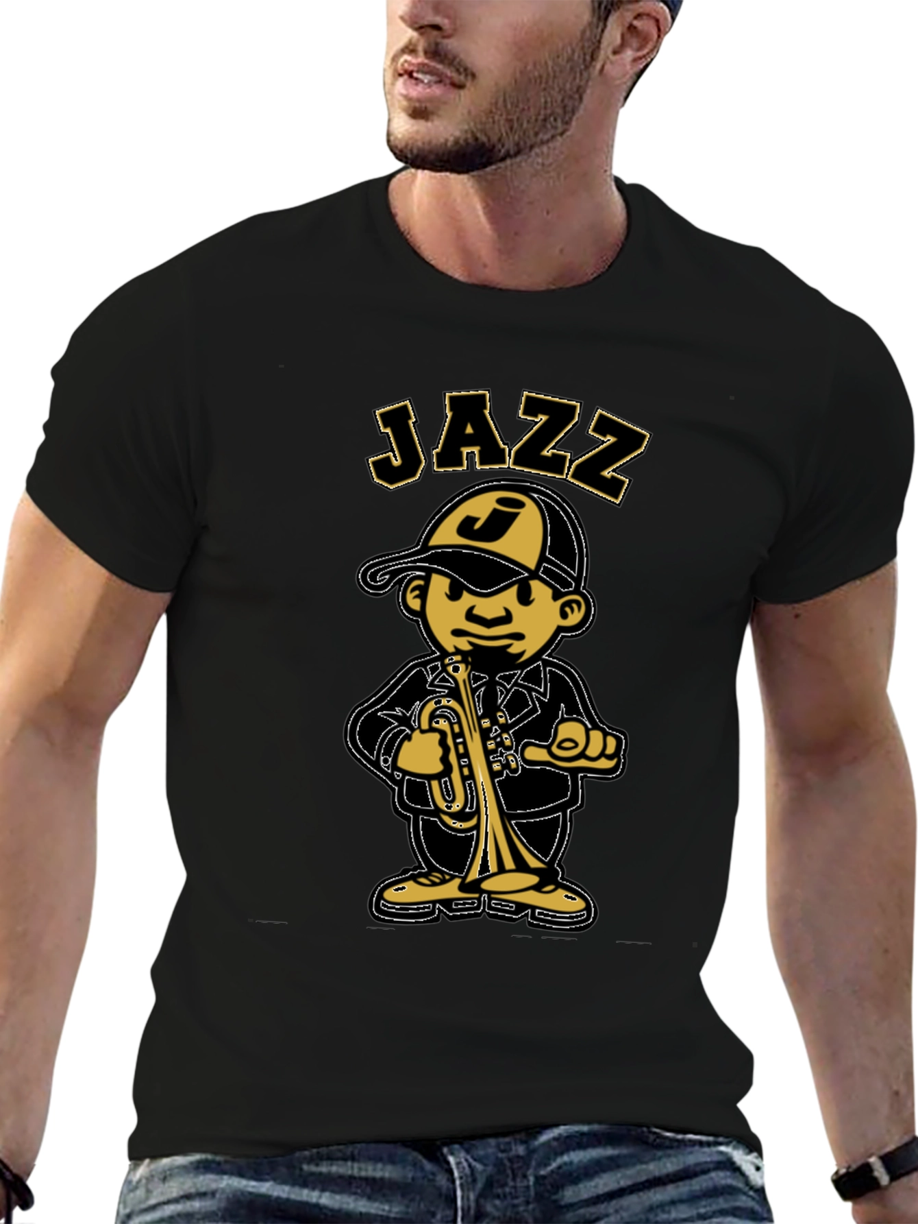 Jazz Cartoon Graphic Black T-Shirt