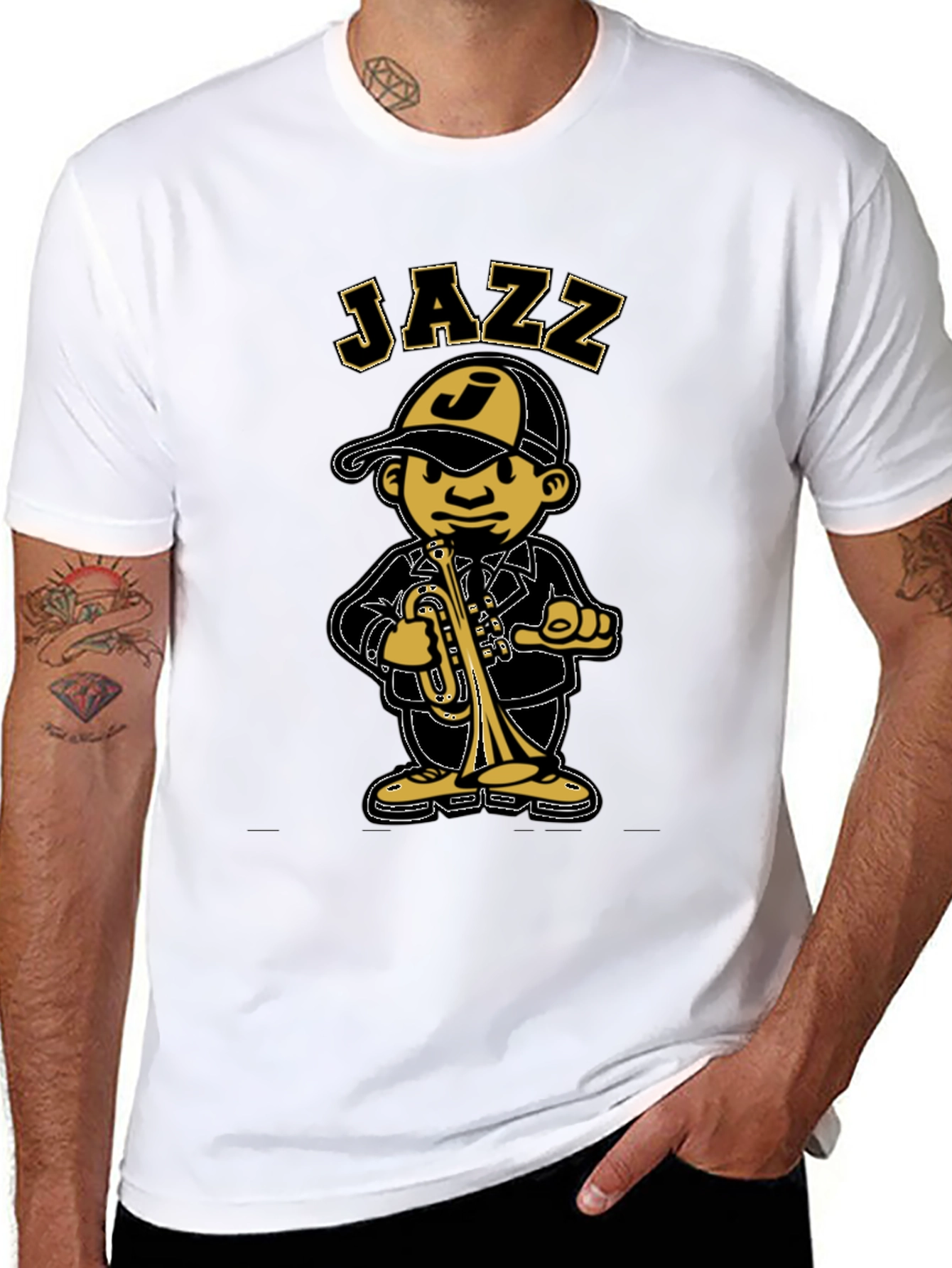 Jazz Cartoon Graphic Black T-Shirt