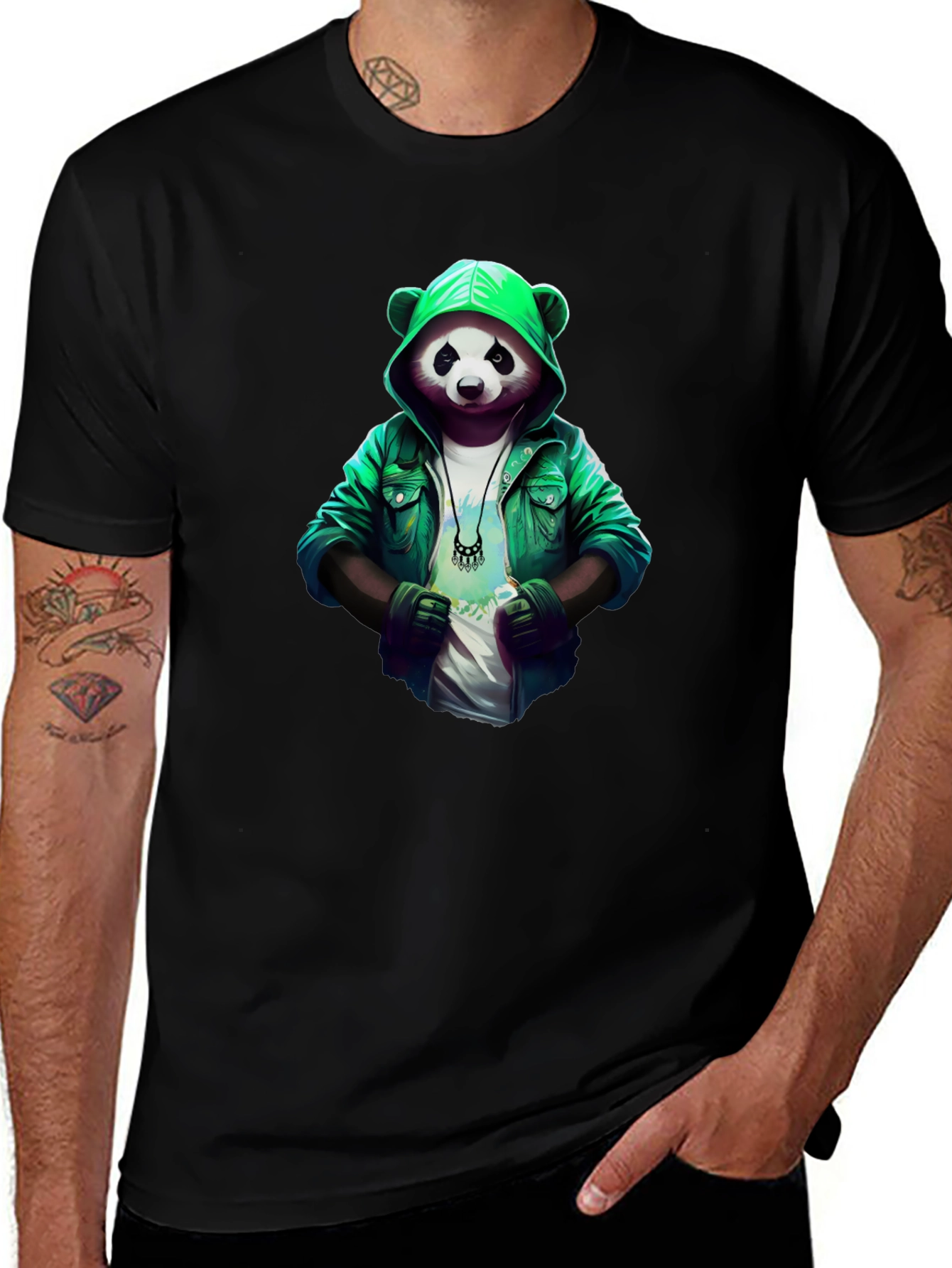Cool Panda Graphic Tee - Stylish Panda in Hoodie