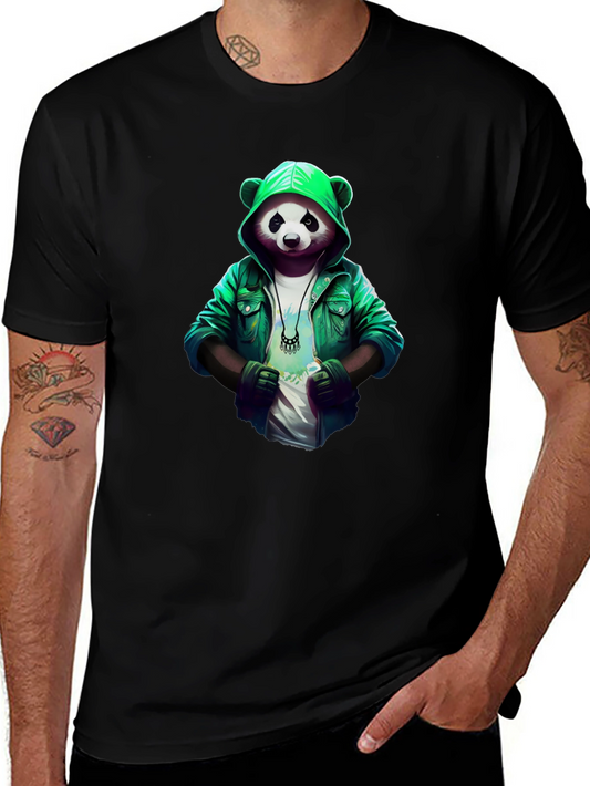 Cool Panda Graphic Tee - Stylish Panda in Hoodie