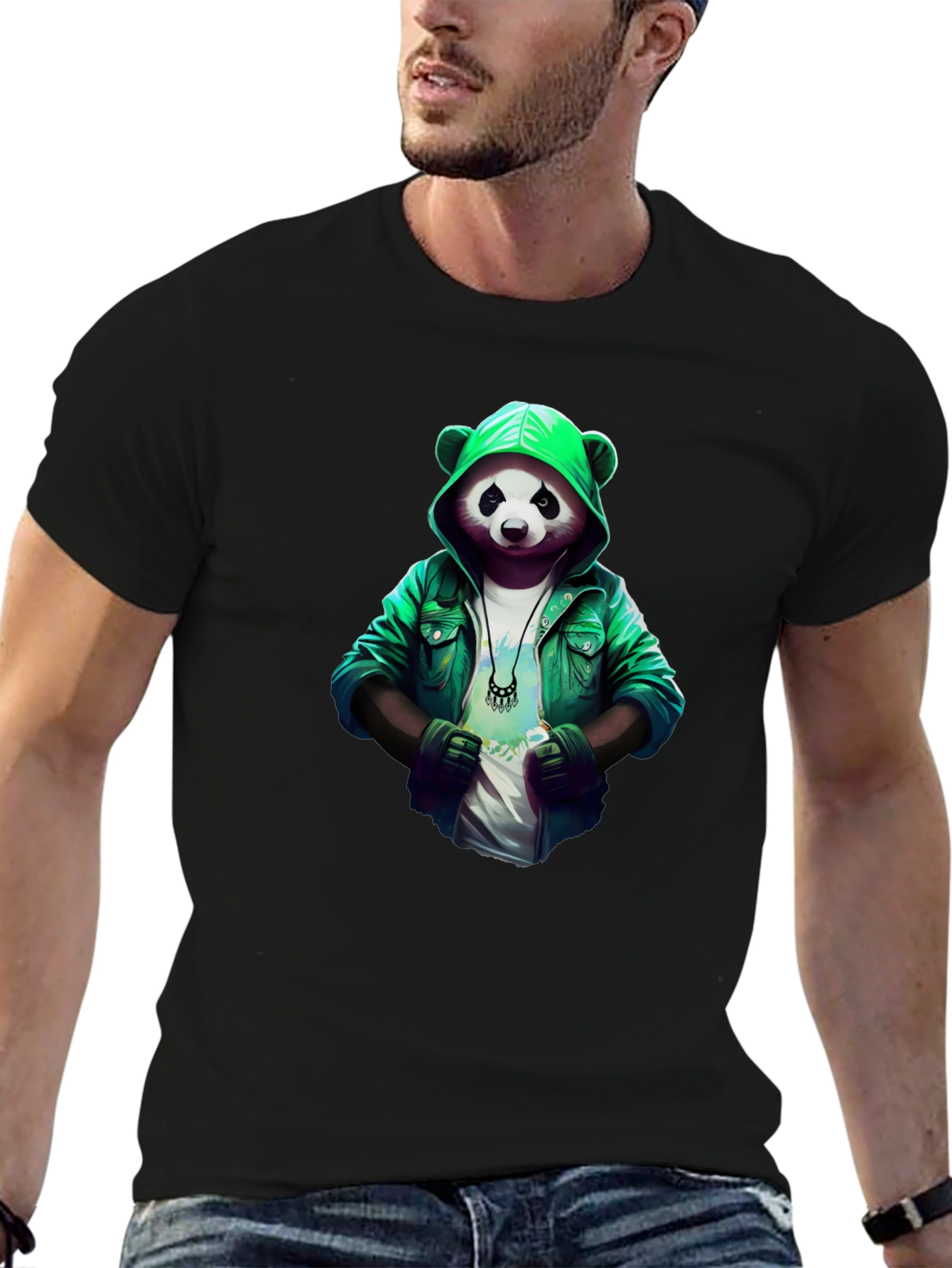 Cool Panda Graphic Tee - Stylish Panda in Hoodie