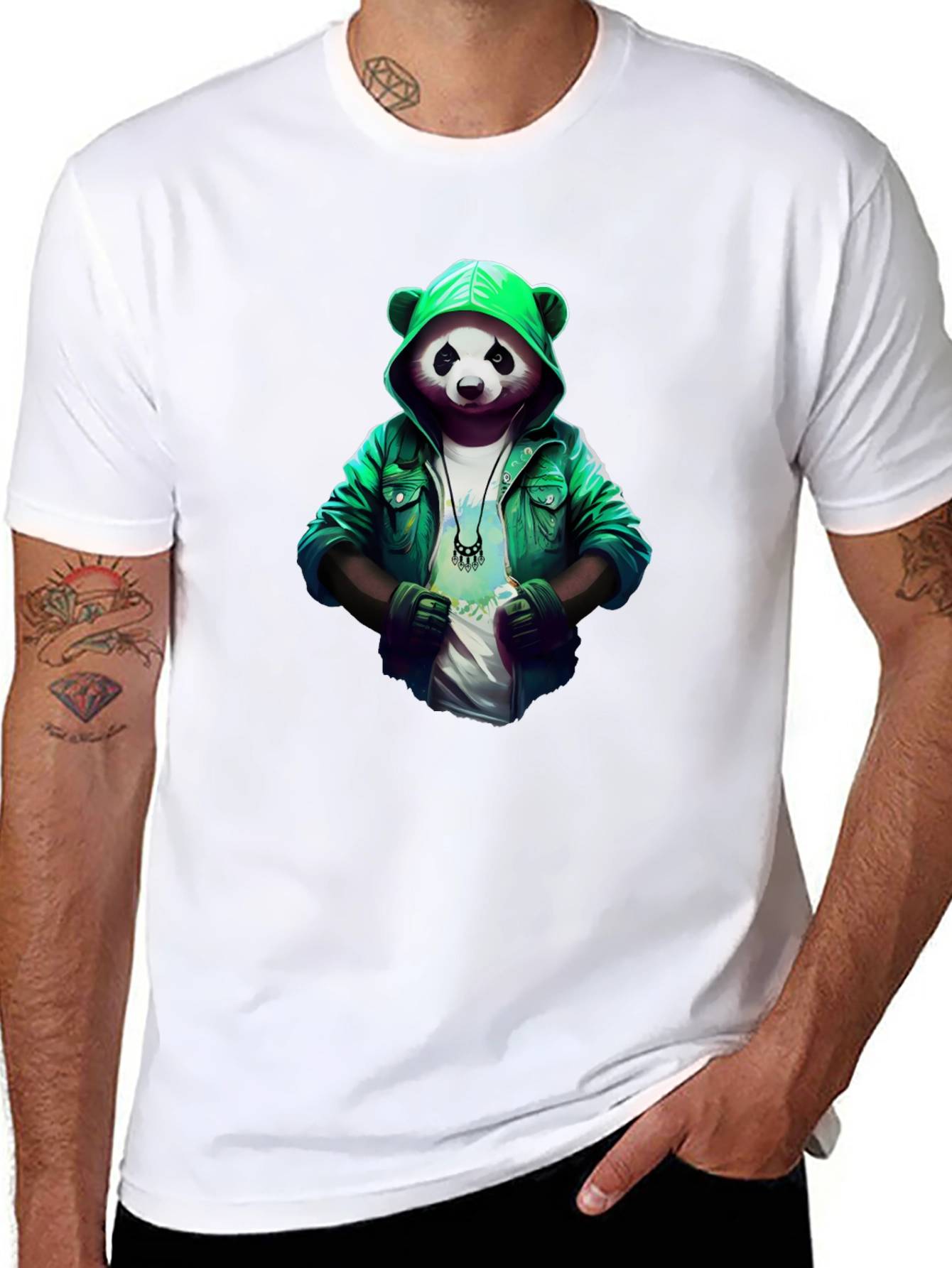 Cool Panda Graphic Tee - Stylish Panda in Hoodie