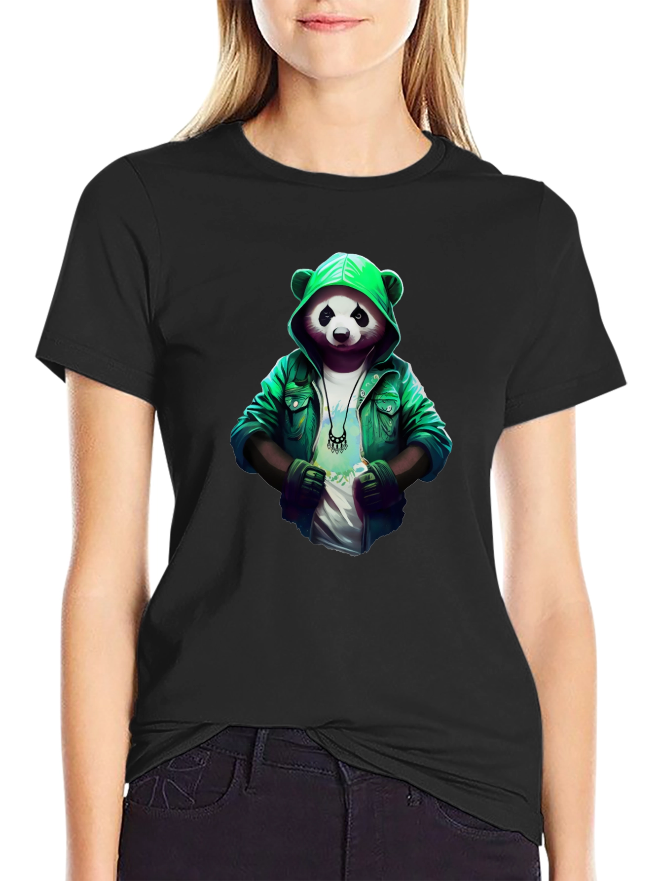 Cool Panda Graphic Tee - Stylish Panda in Hoodie