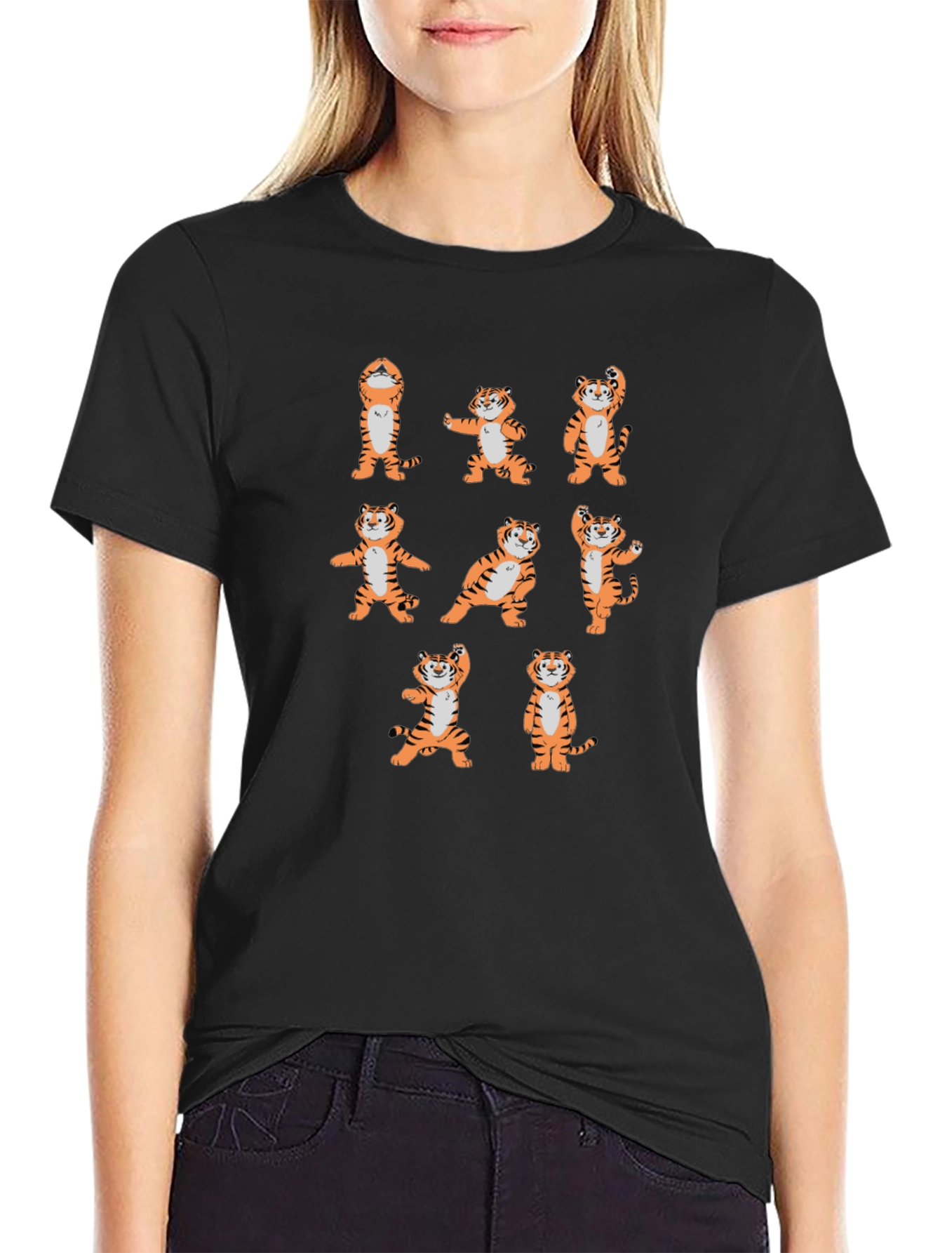 Yoga Tiger Graphic Tee - Black Cotton T-Shirt