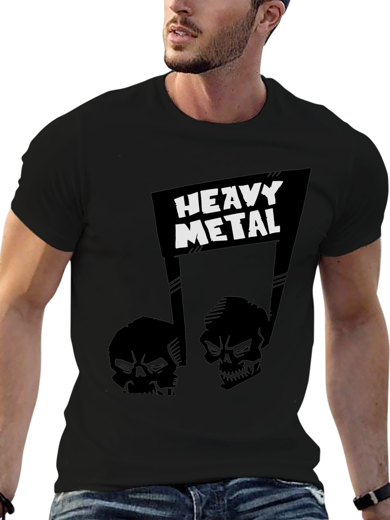 Heavy Metal Skull Graphic T-Shirt
