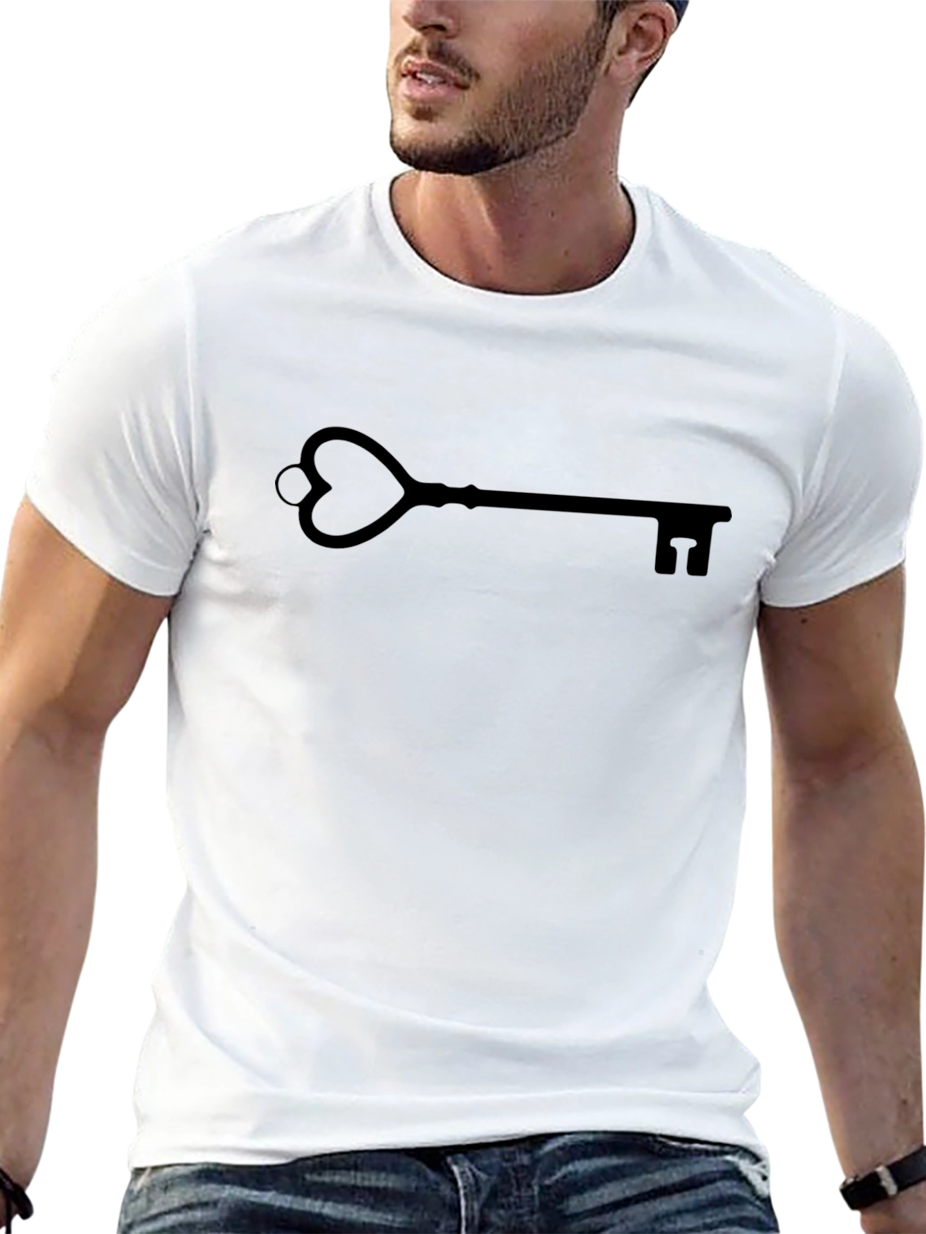 Heart Key Graphic T-Shirt - Black