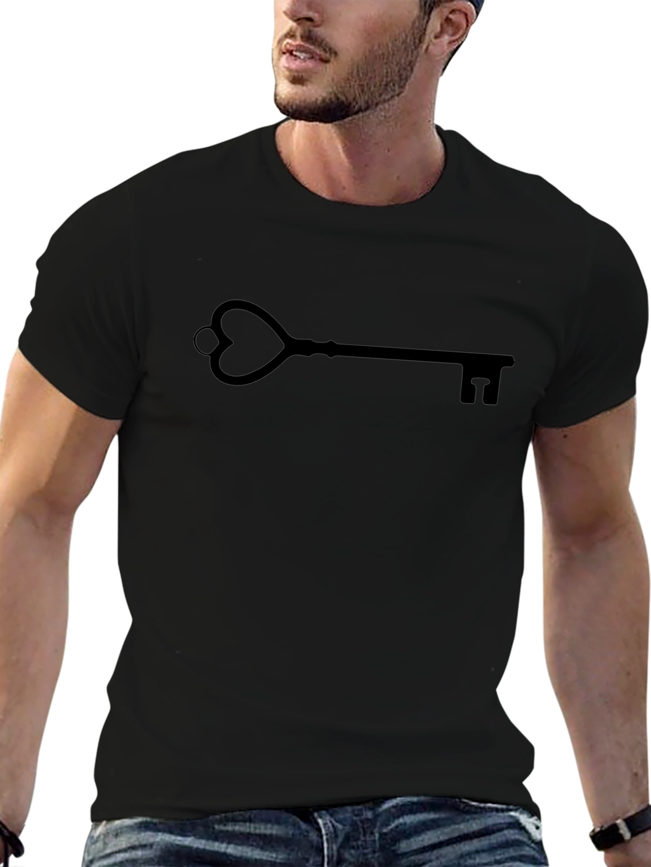 Heart Key Graphic T-Shirt - Black