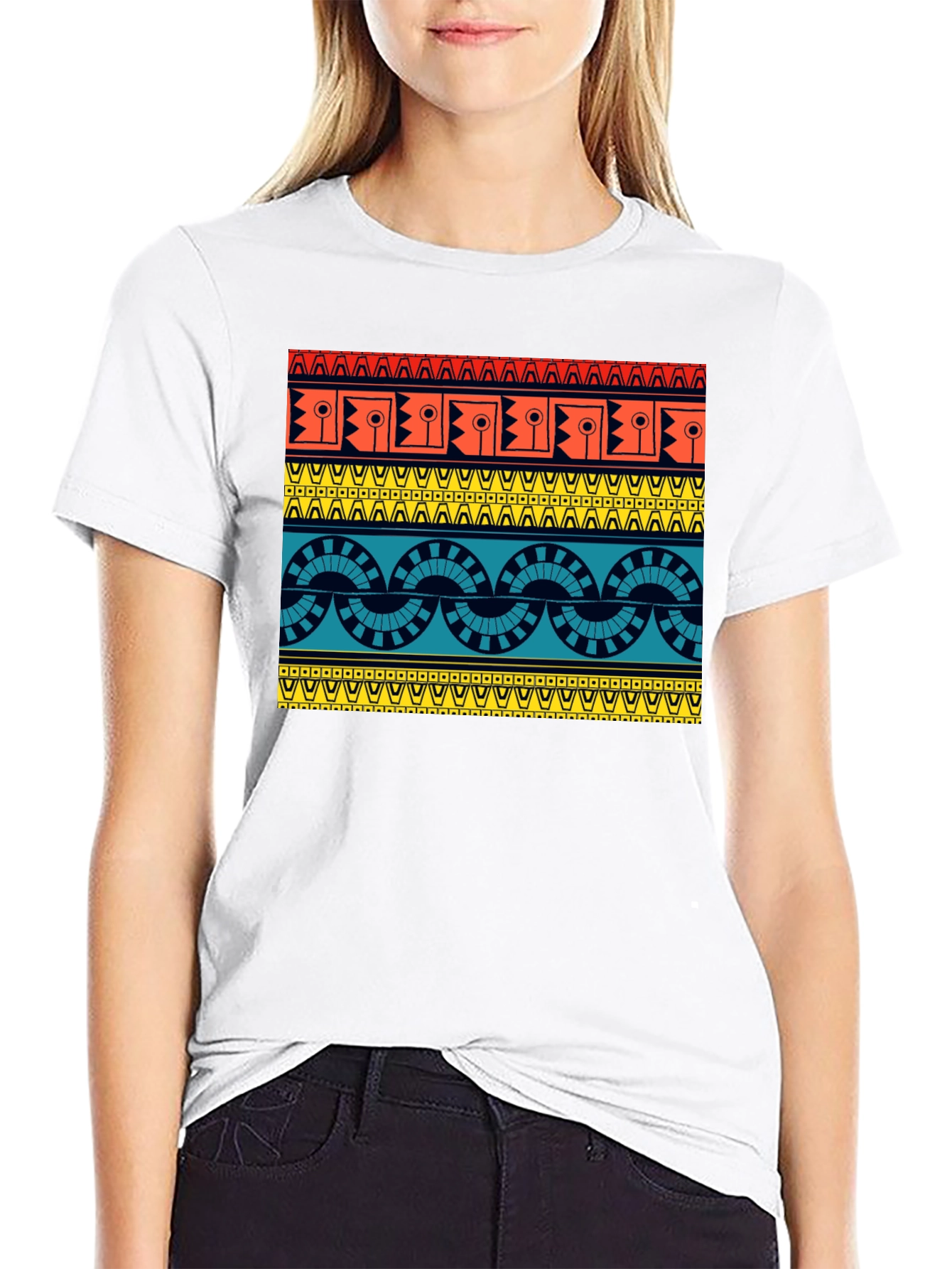 Geometric Aztec Pattern Black T-Shirt