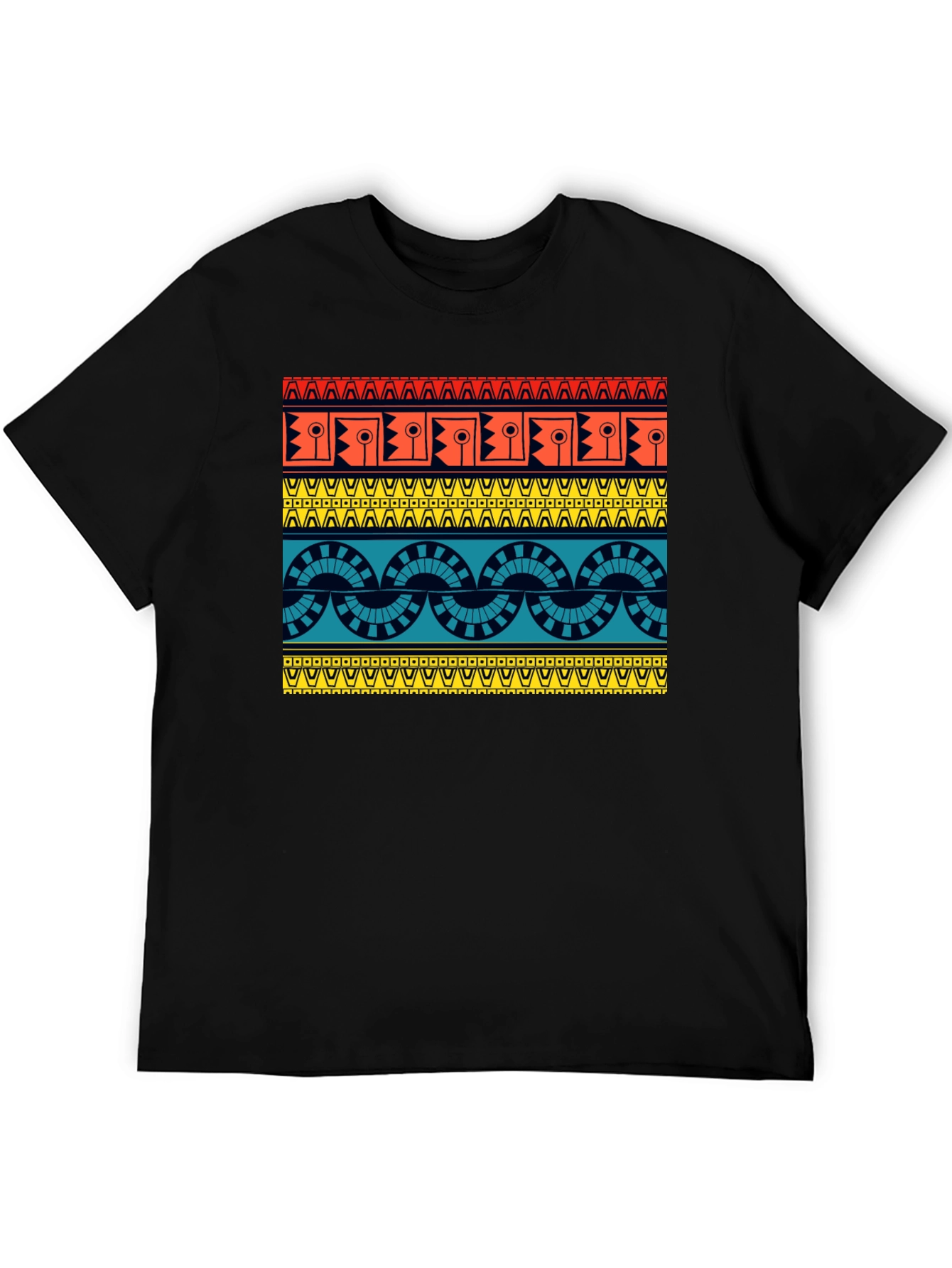 Geometric Aztec Pattern Black T-Shirt