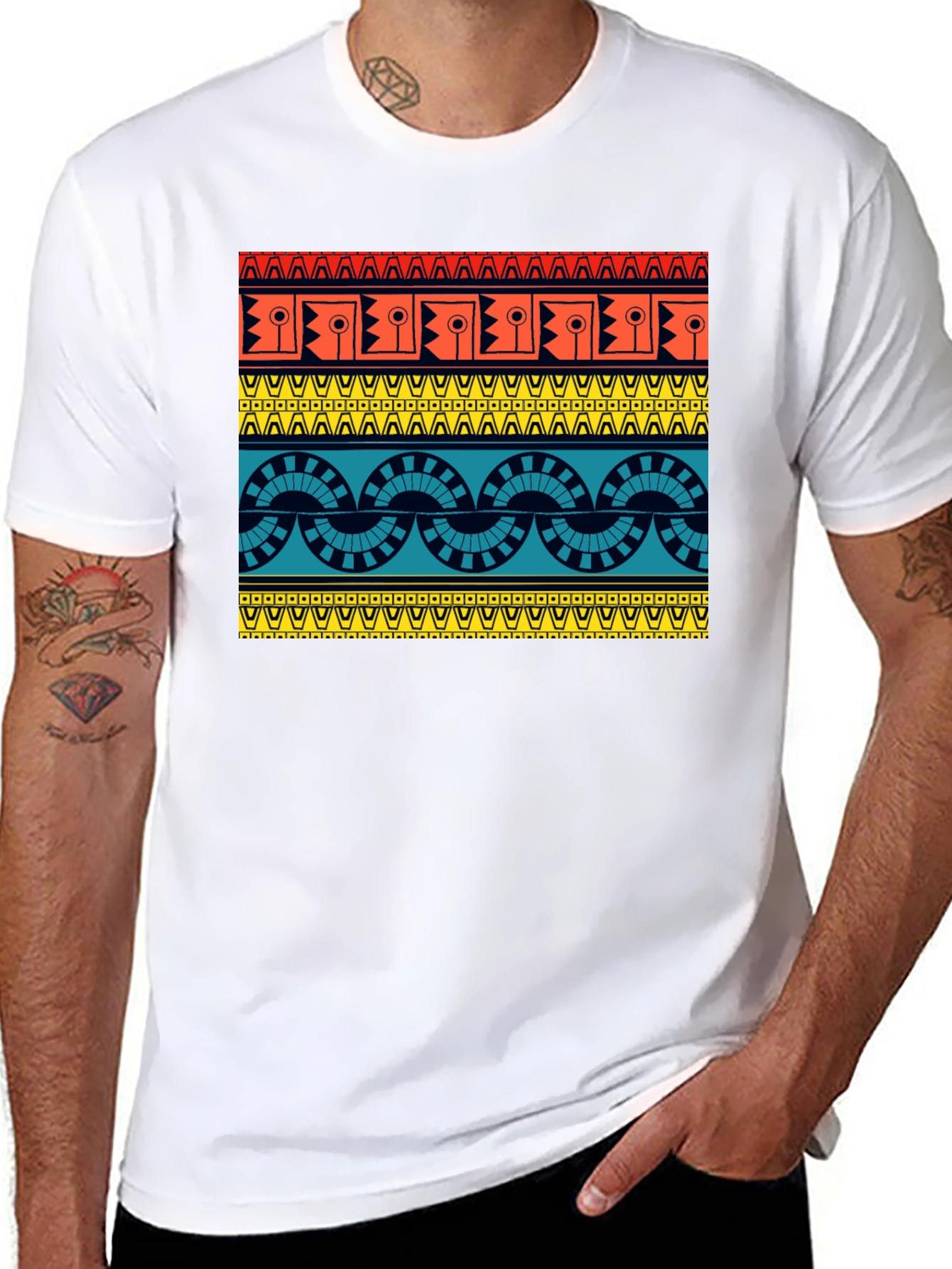 Geometric Aztec Pattern Black T-Shirt