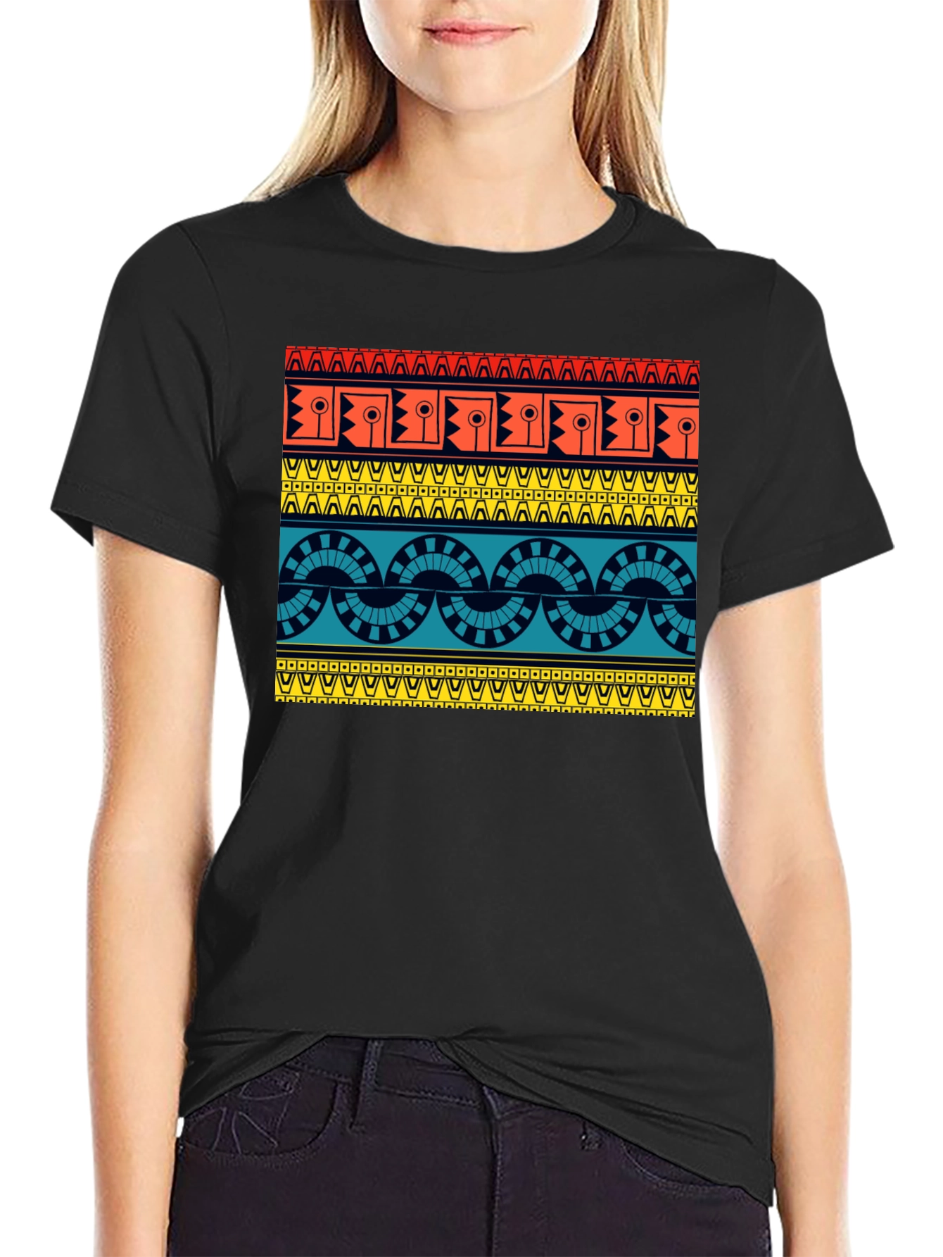 Geometric Aztec Pattern Black T-Shirt