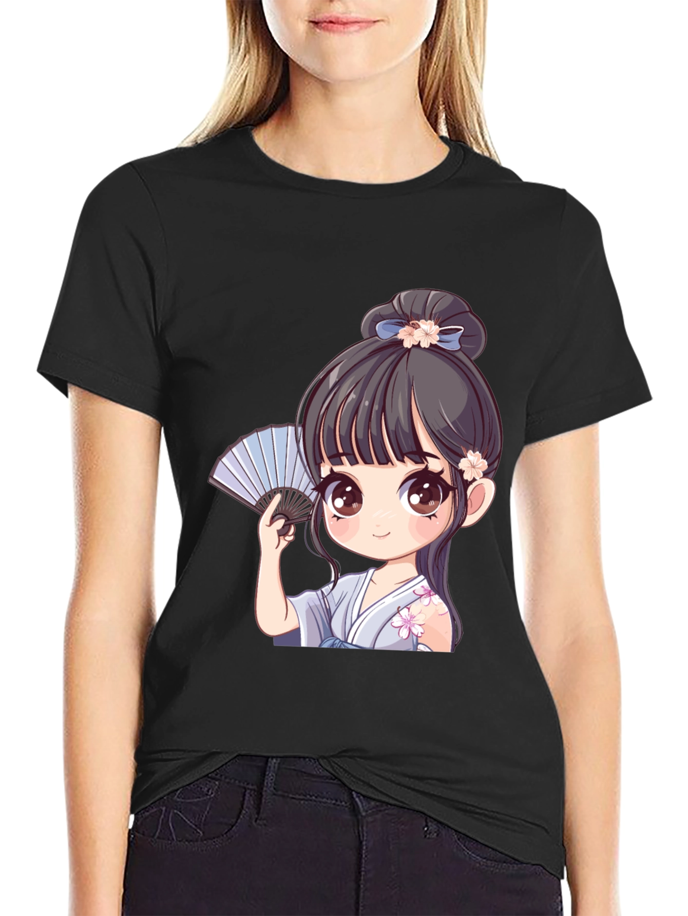 Anime Girl Graphic Tee - Black T-Shirt
