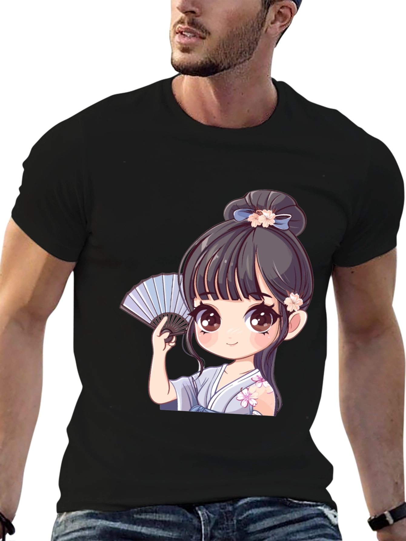 Anime Girl Graphic Tee - Black T-Shirt