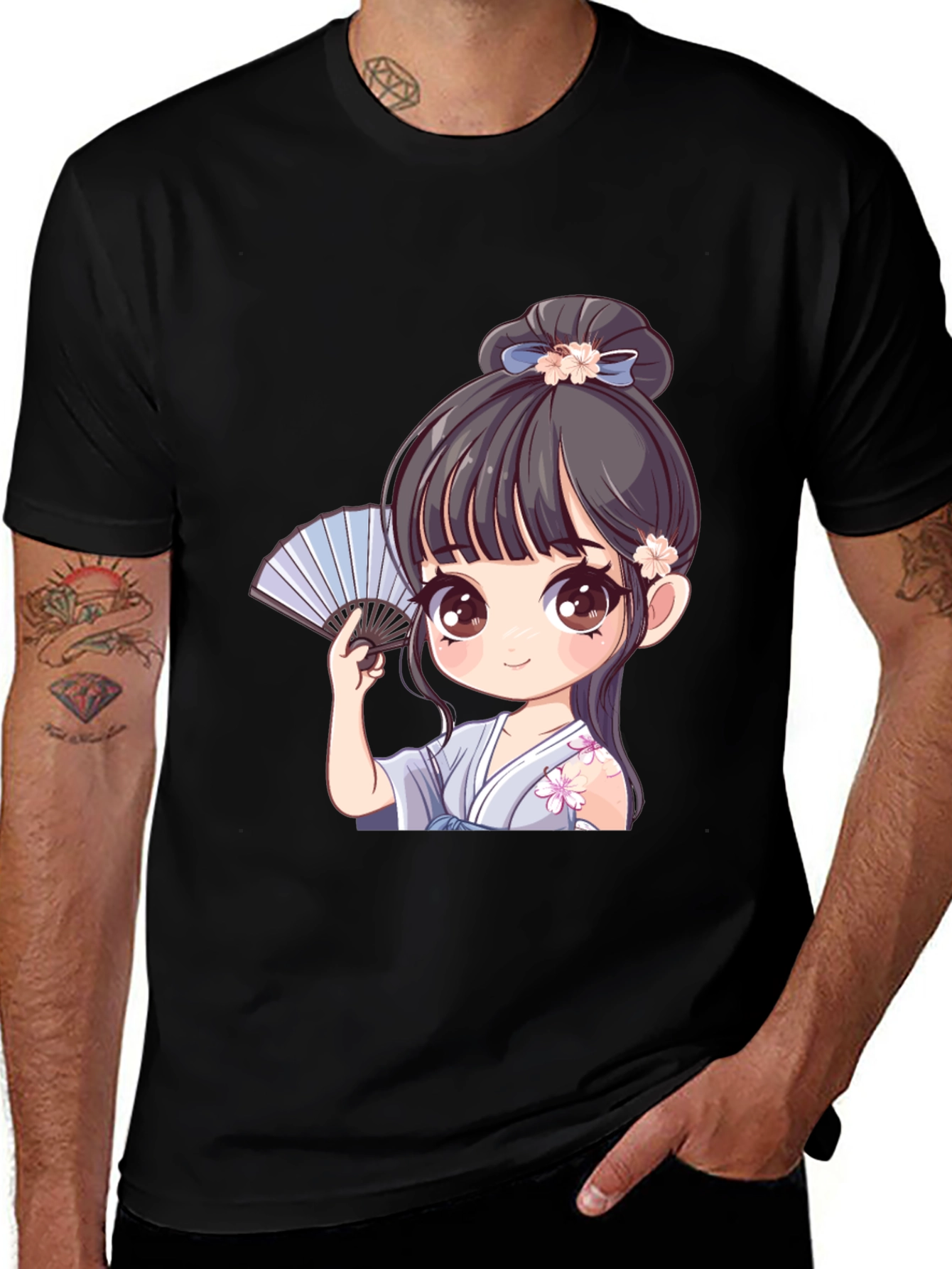 Anime Girl Graphic Tee - Black T-Shirt