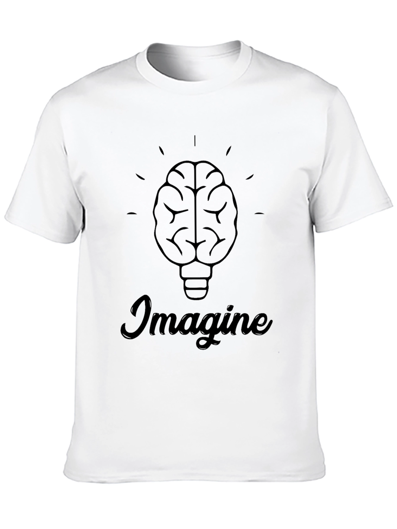 Imagine Brain Lightbulb Graphic Tee - Black Cotton T-Shirt