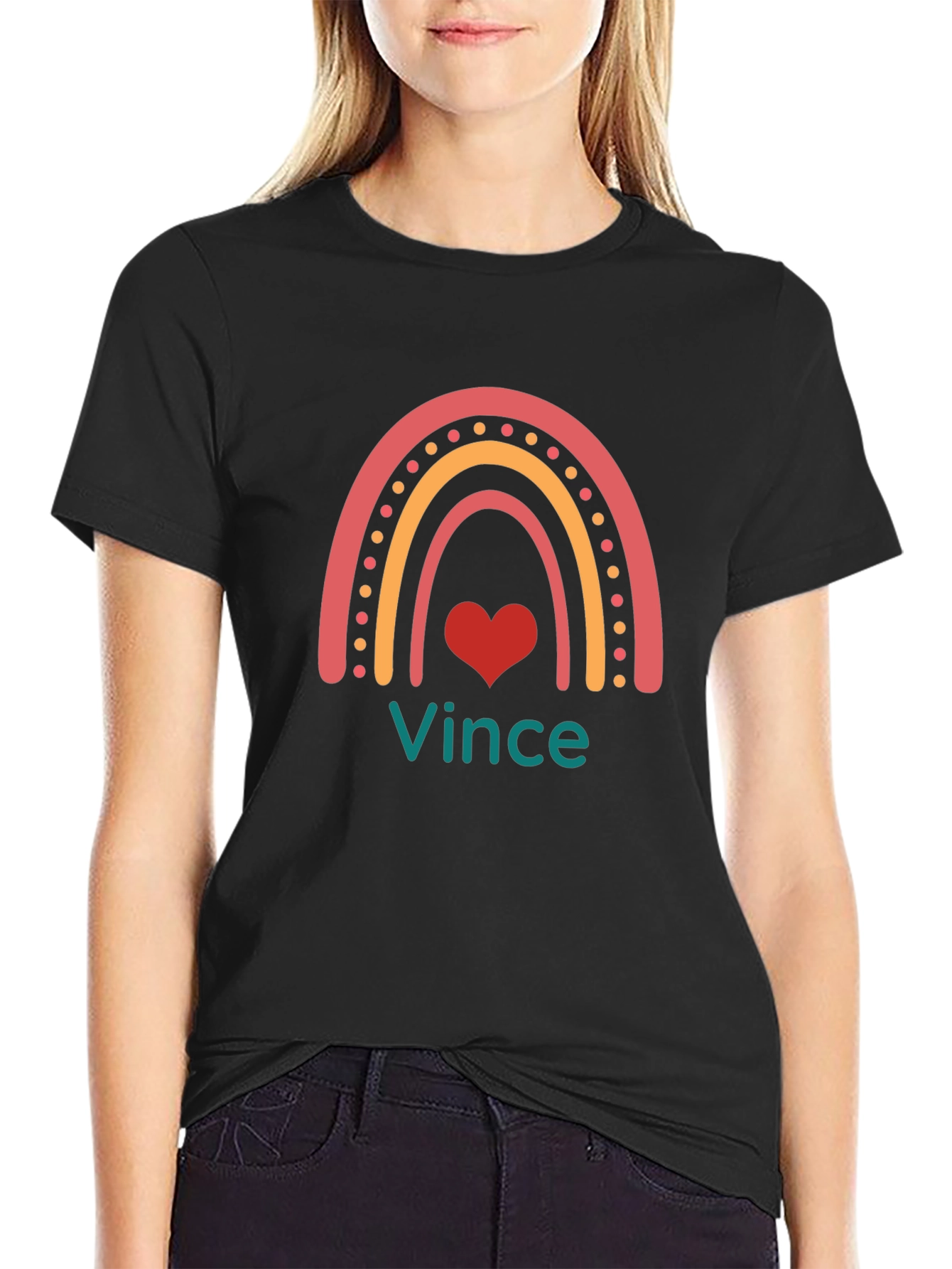 Vince Rainbow Heart Graphic Tee - Black