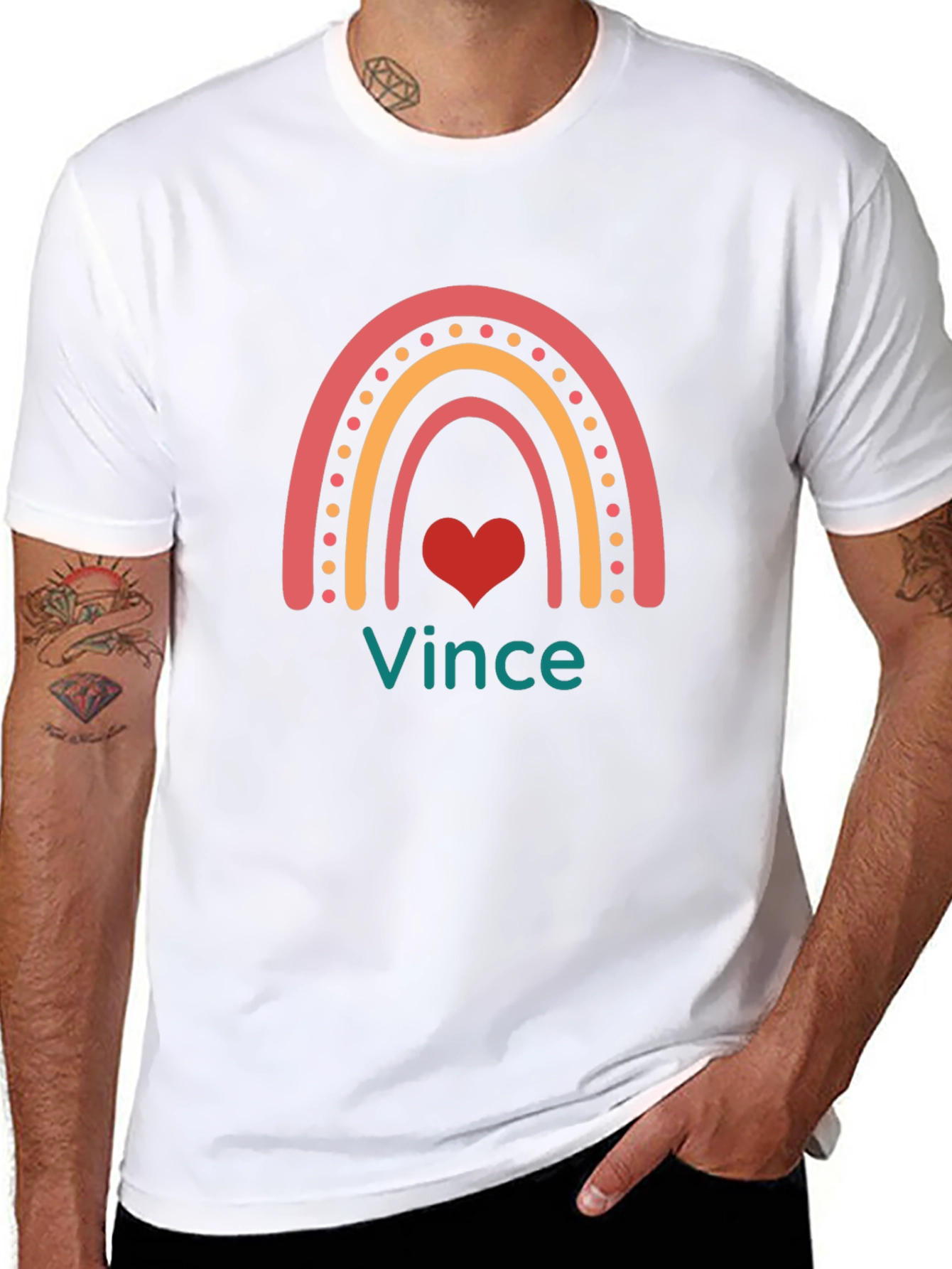 Vince Rainbow Heart Graphic Tee - Black