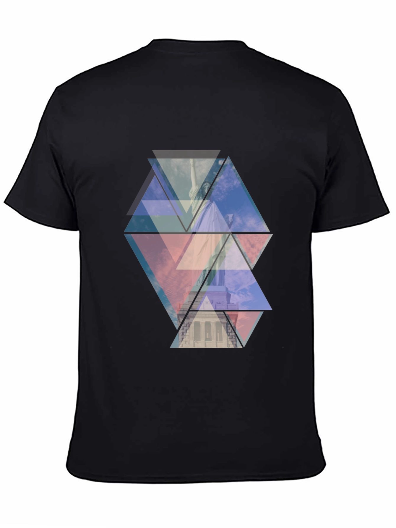 Geometric Statue of Liberty Print Black Tee