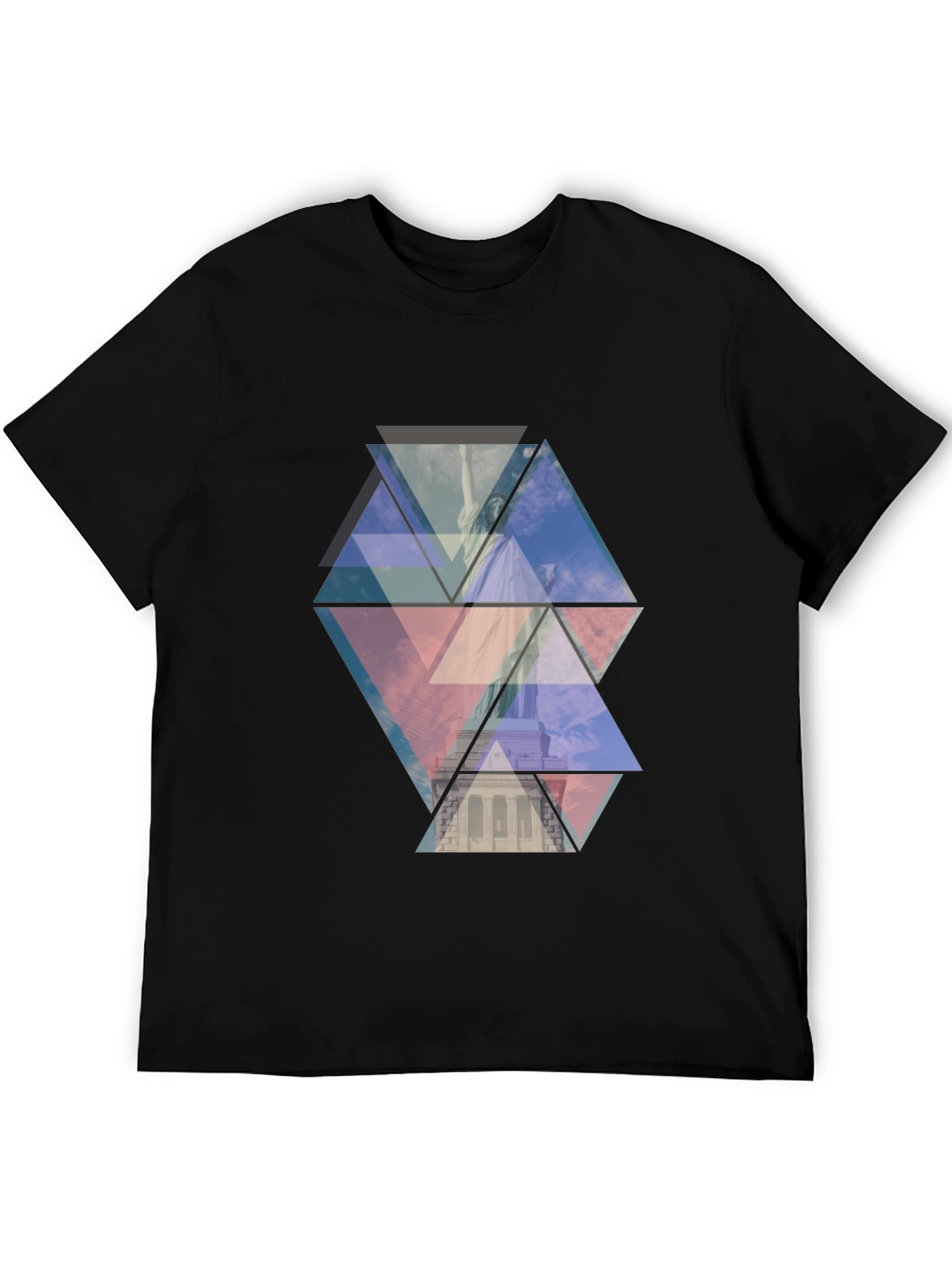 Geometric Statue of Liberty Print Black Tee