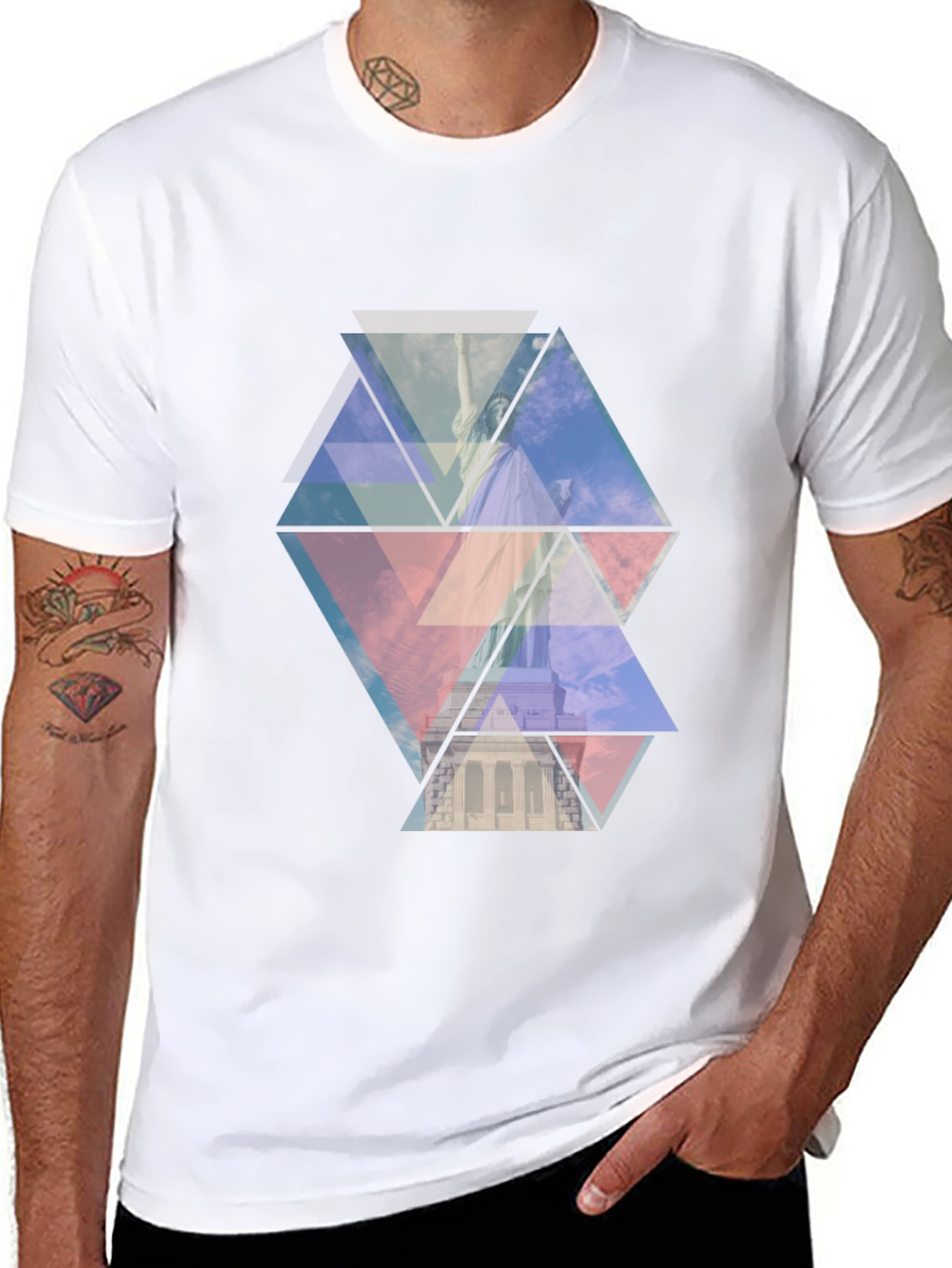 Geometric Statue of Liberty Print Black Tee