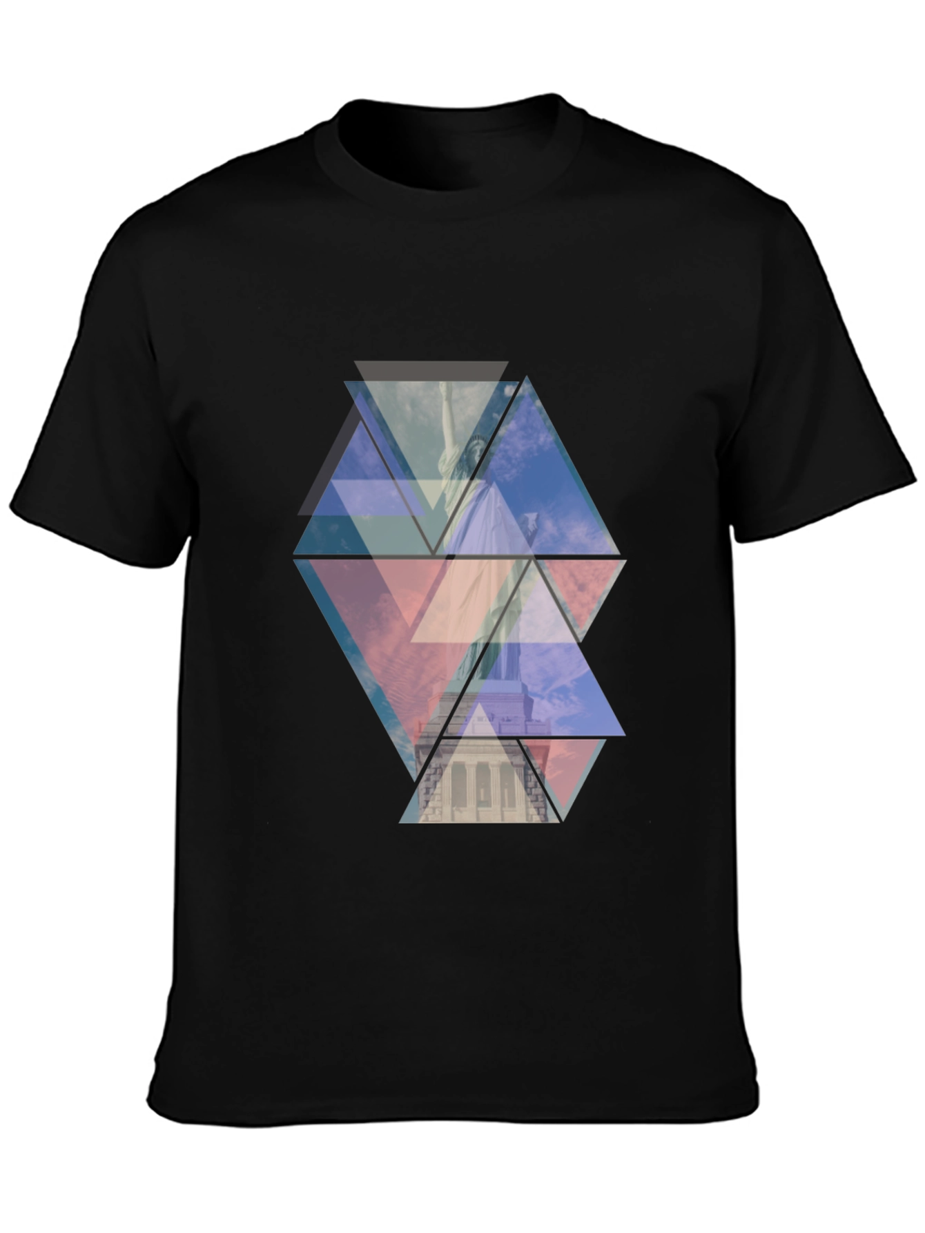 Geometric Statue of Liberty Print Black Tee