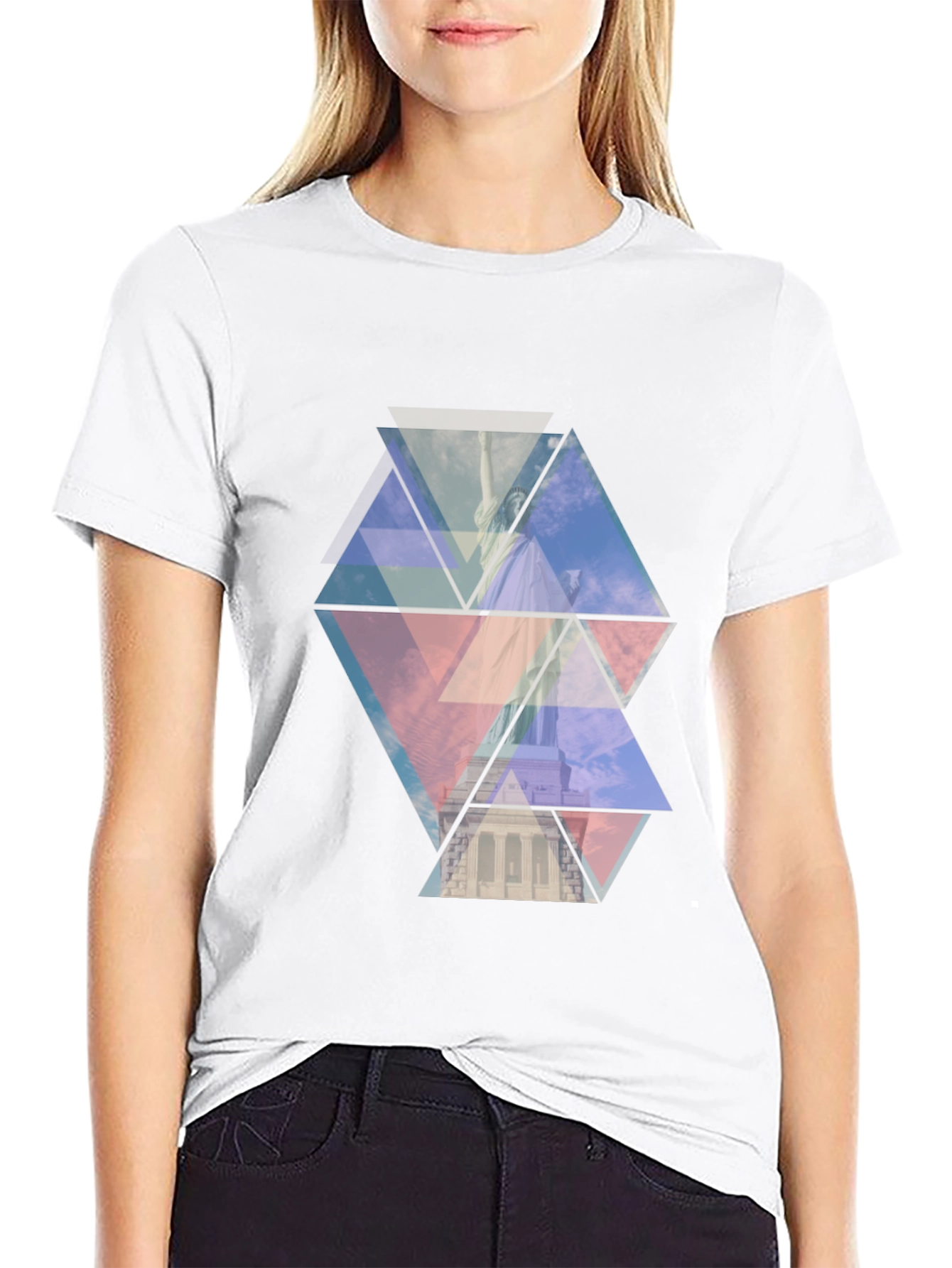 Geometric Statue of Liberty Print Black Tee
